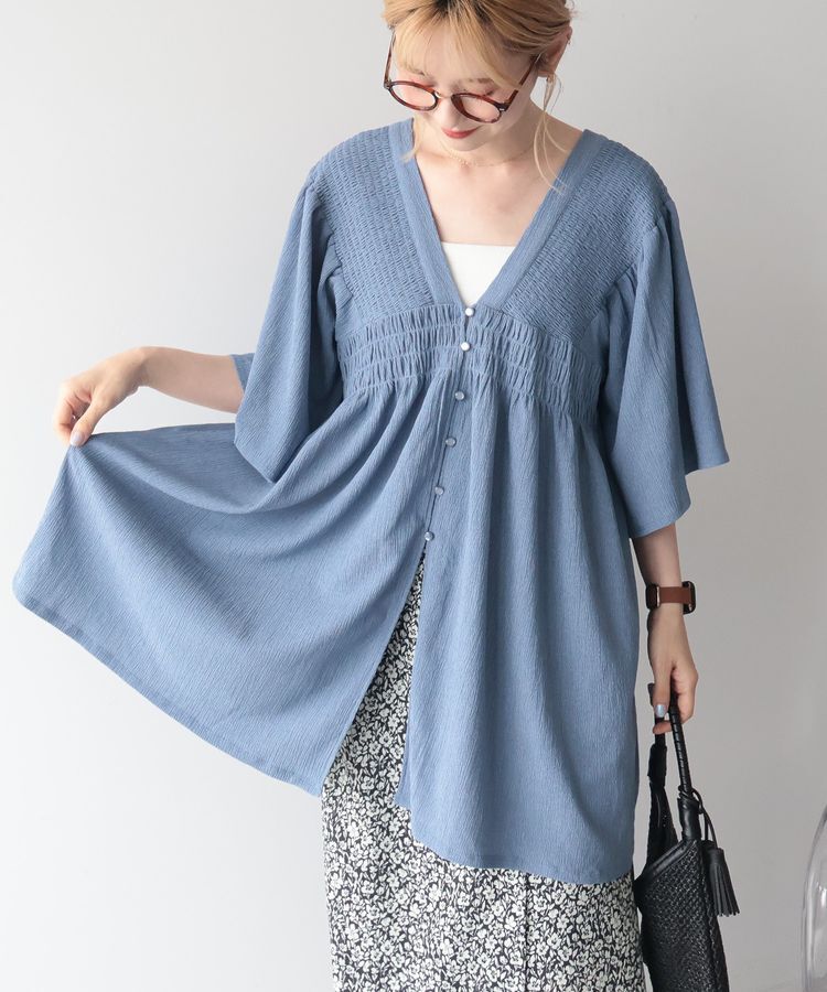 AMERICAN HOLIC「【WEB限定】前後2WAYVネックシャーリングチュニックブラウス【吸水速乾・イージーケア】」|Tシャツ・カットソー|