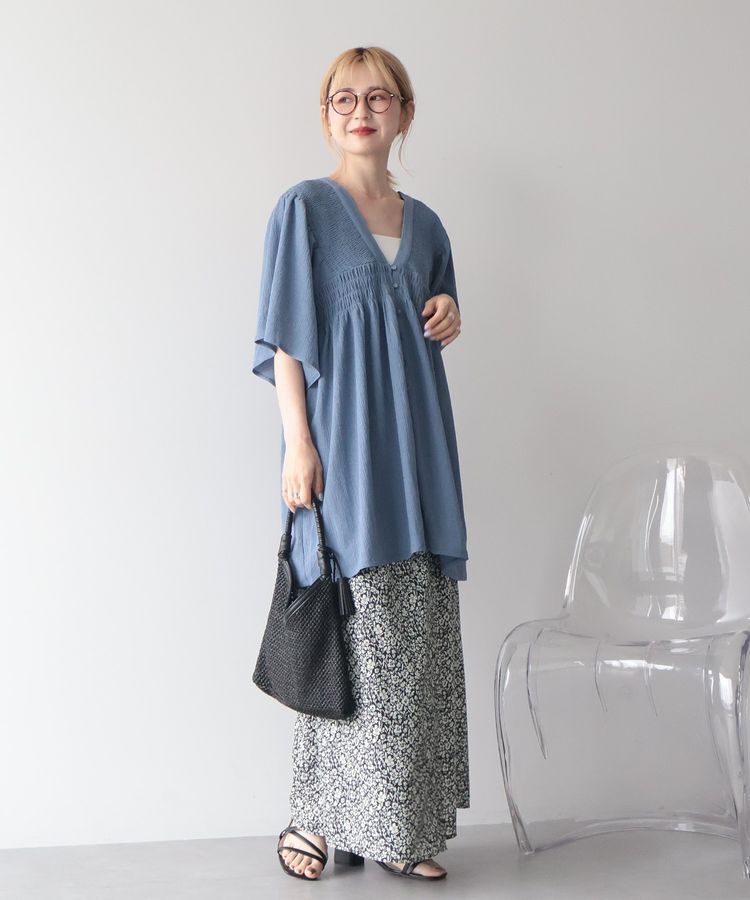 AMERICAN HOLIC「【WEB限定】前後2WAYVネックシャーリングチュニックブラウス【吸水速乾・イージーケア】」|Tシャツ・カットソー|