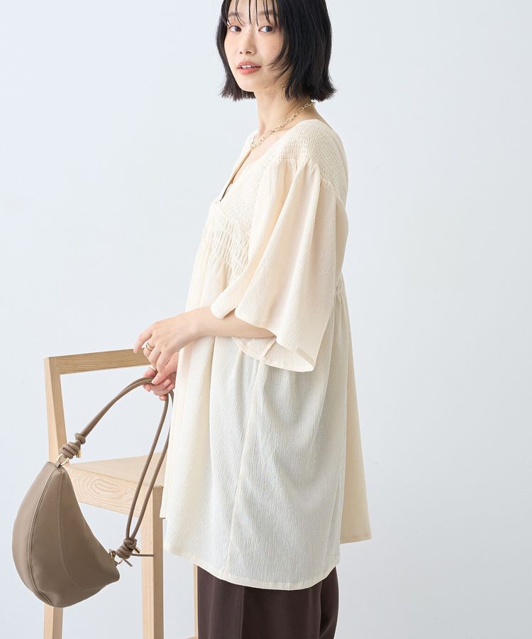 AMERICAN HOLIC「【WEB限定】前後2WAYVネックシャーリングチュニックブラウス【吸水速乾・イージーケア】」|Tシャツ・カットソー|
