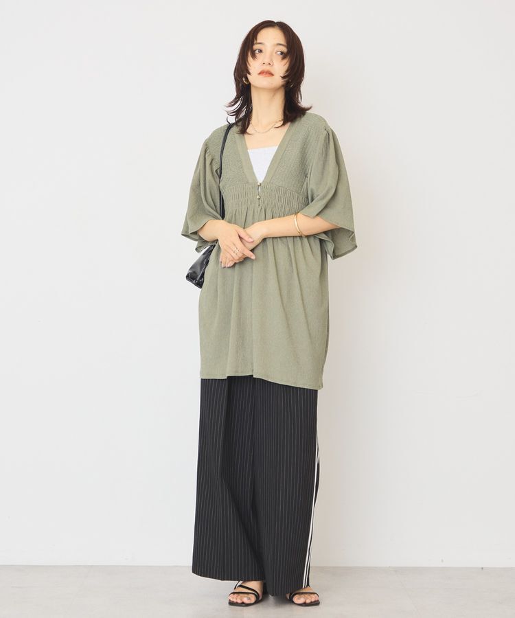 AMERICAN HOLIC「【WEB限定】前後2WAYVネックシャーリングチュニックブラウス【吸水速乾・イージーケア】」|Tシャツ・カットソー|