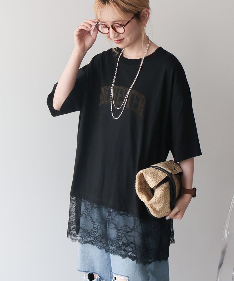 AMERICAN HOLIC「カレッジロゴレースドッキングTシャツ」|Tシャツ・カットソー|Black