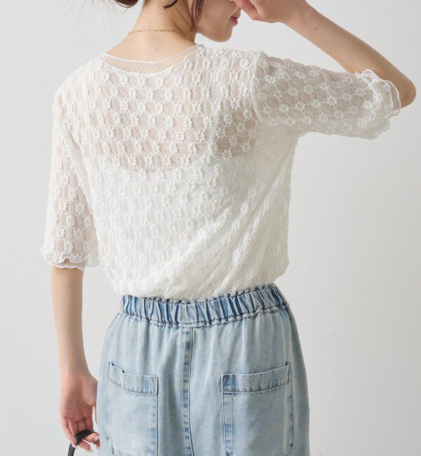  「ストレッチレース&times;ドットチュールTシャツ」|Tシャツ・カットソー|