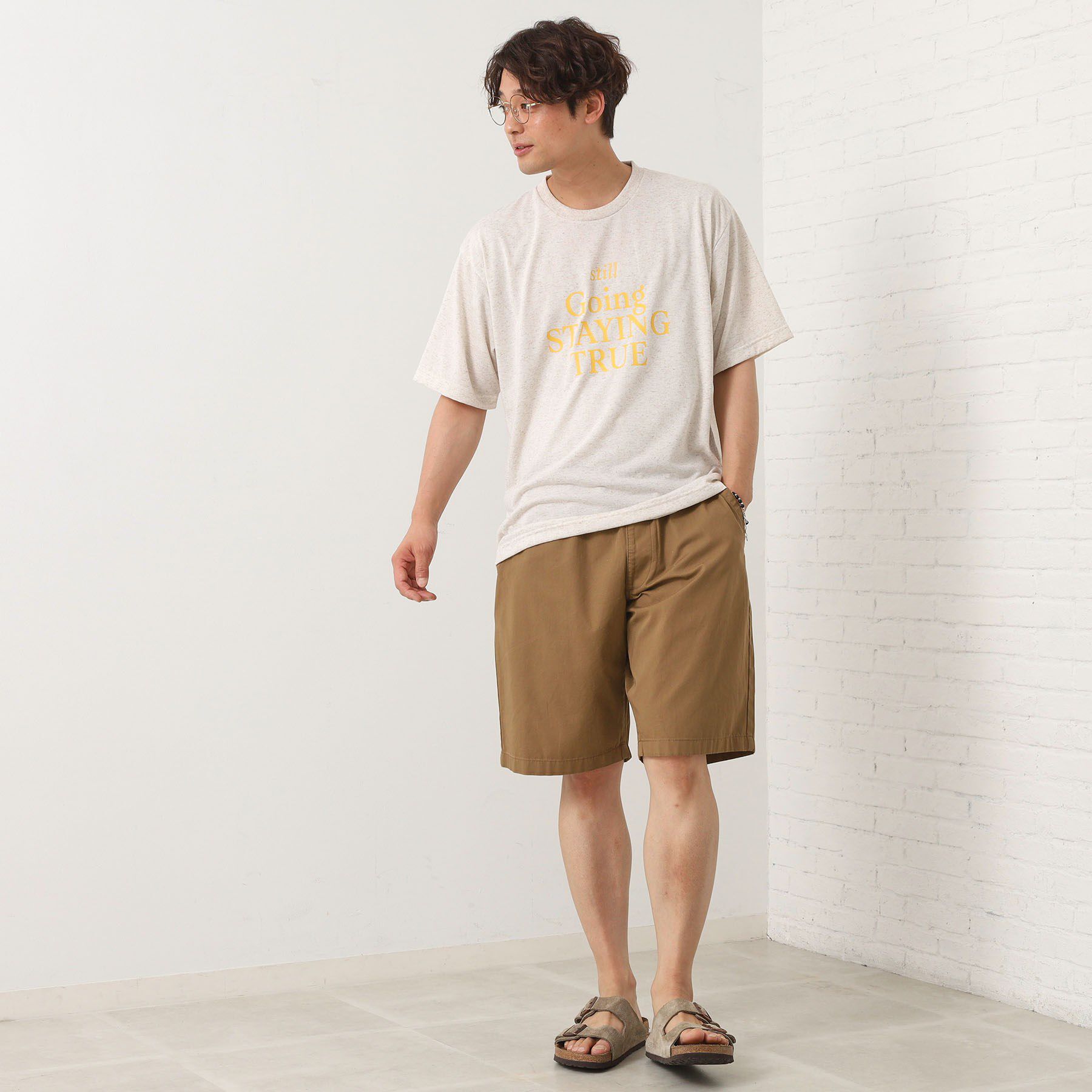 THE SHOP TK「ポリ麻プリント半袖Tシャツ【洗濯機OK】」|Tシャツ・カットソー|