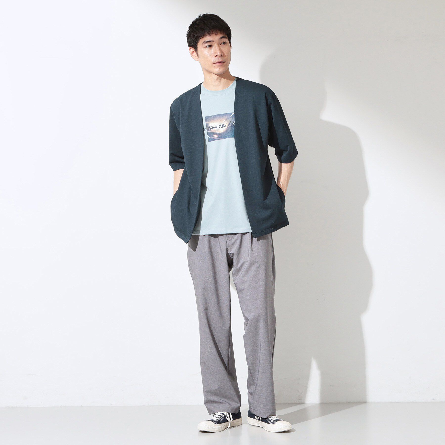 THE SHOP TK「メッシュ五分袖カーディガン＋半袖Tシャツ セットアイテム 洗濯機OK」|カーディガン|