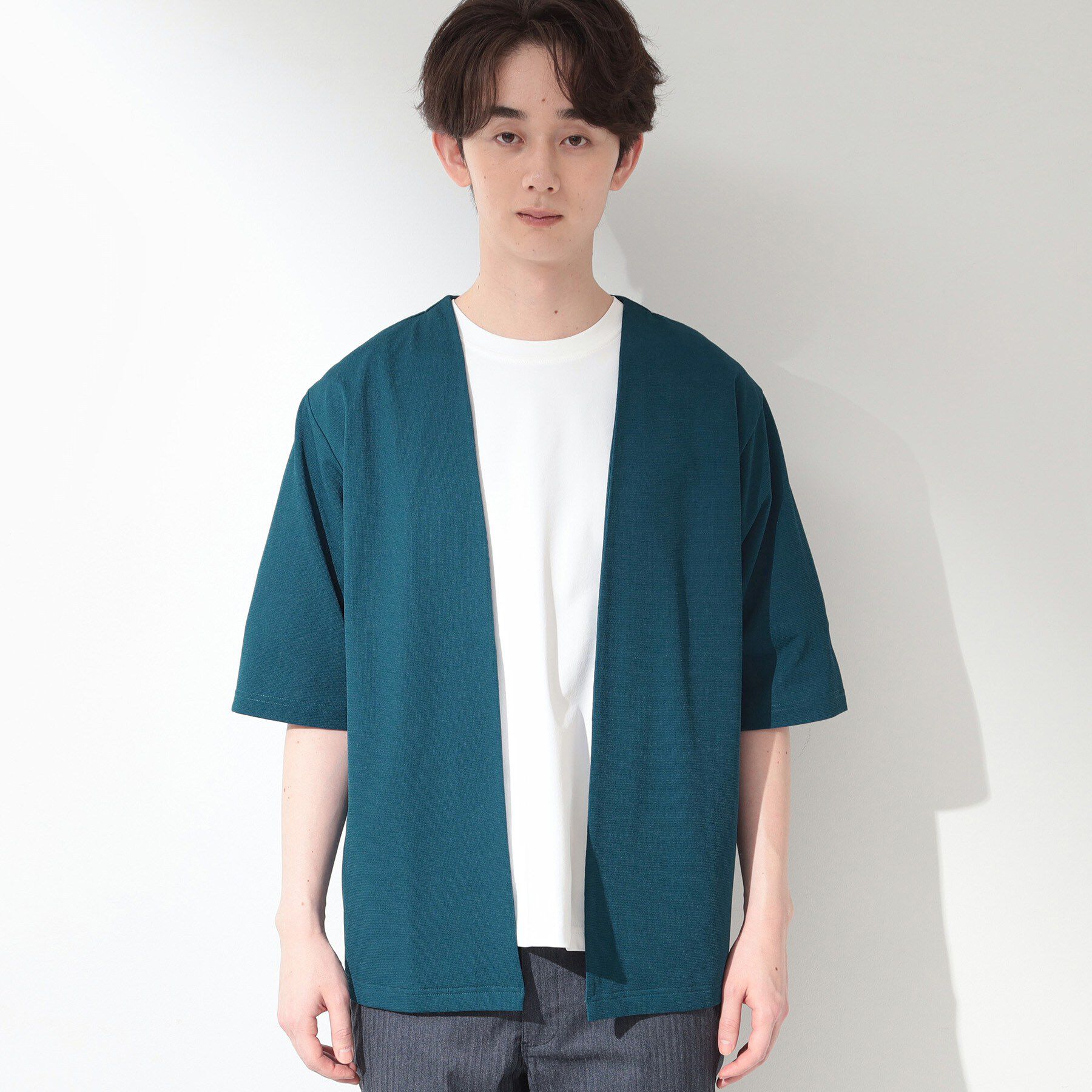 THE SHOP TK「メッシュ五分袖カーディガン＋半袖Tシャツ セットアイテム 洗濯機OK」|カーディガン|