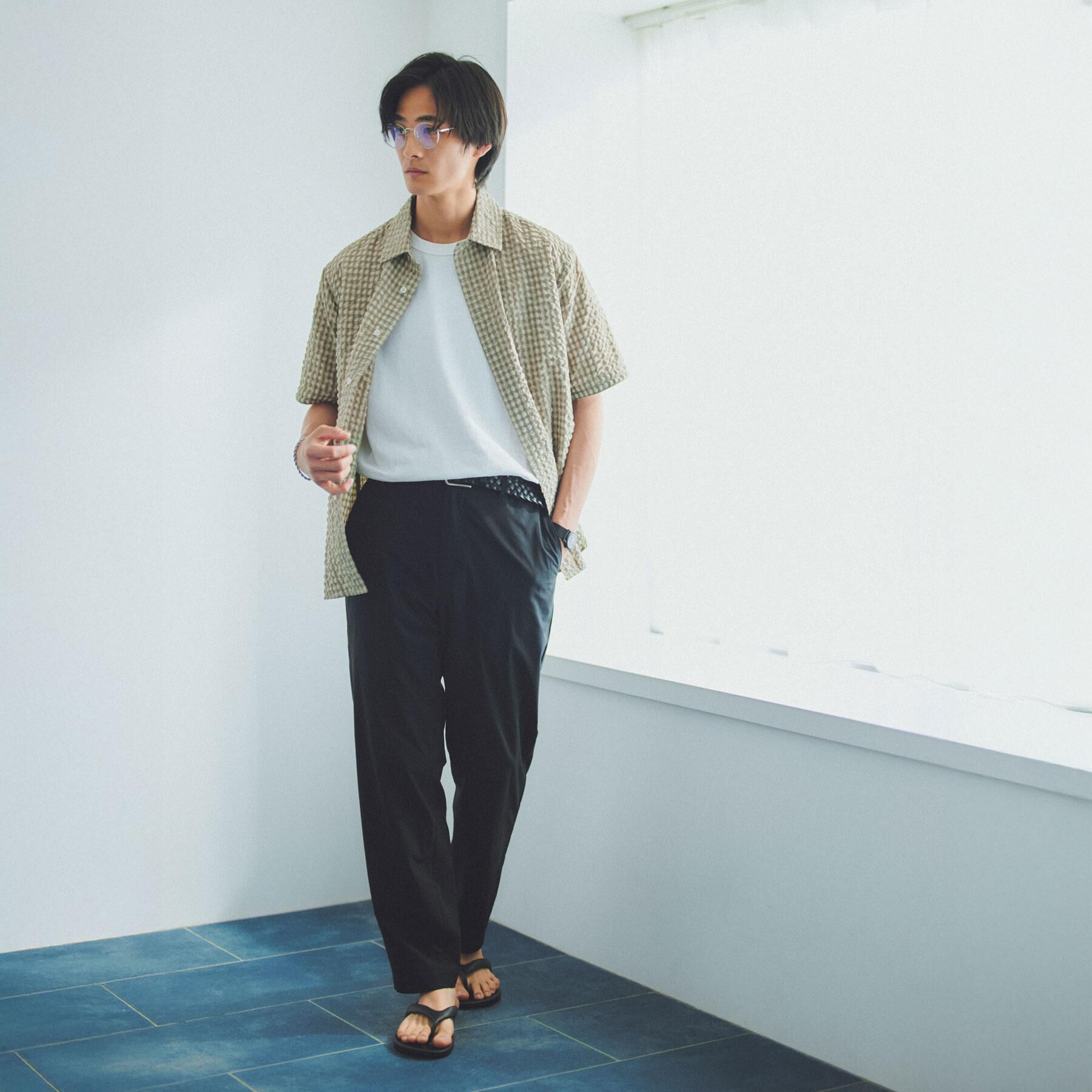 THE SHOP TK「サッカー ギンガムチェック 半袖シャツ 洗濯機OK」|シャツ・ブラウス|