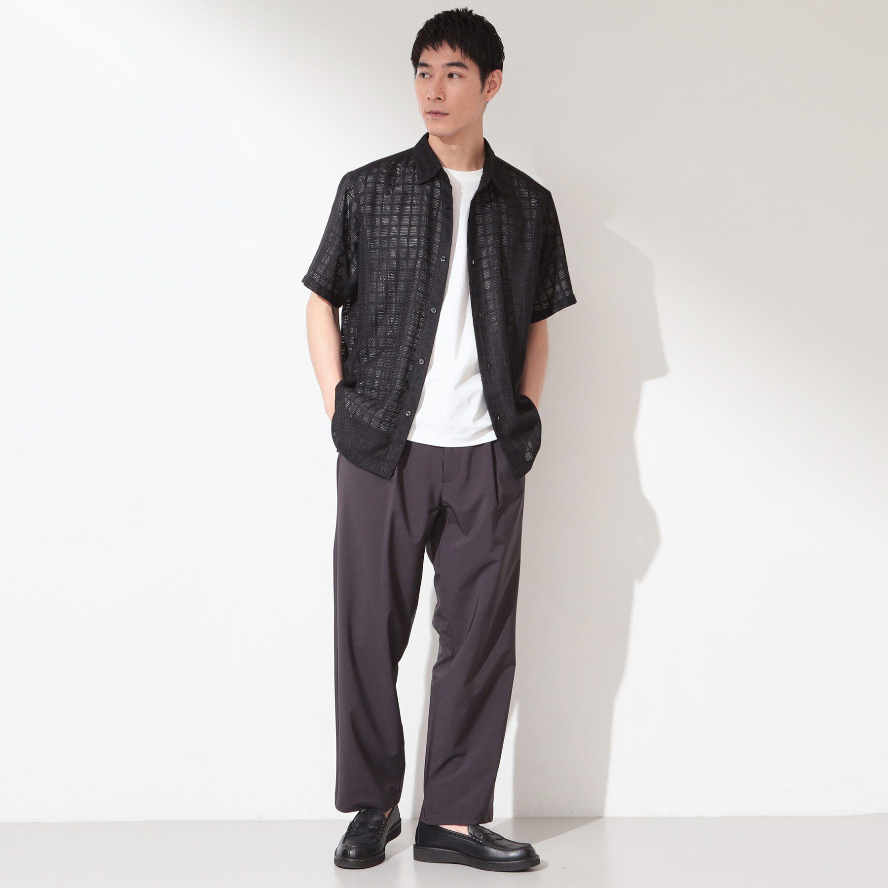 THE SHOP TK「【洗濯機OK】格子柄メッシュ半袖シャツ」|シャツ・ブラウス|