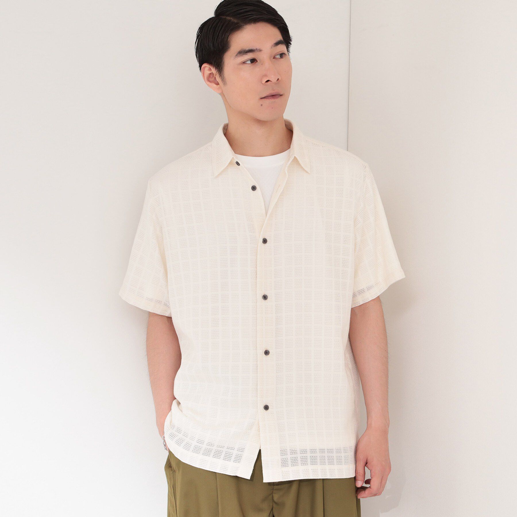 THE SHOP TK「【洗濯機OK】格子柄メッシュ半袖シャツ」|シャツ・ブラウス|