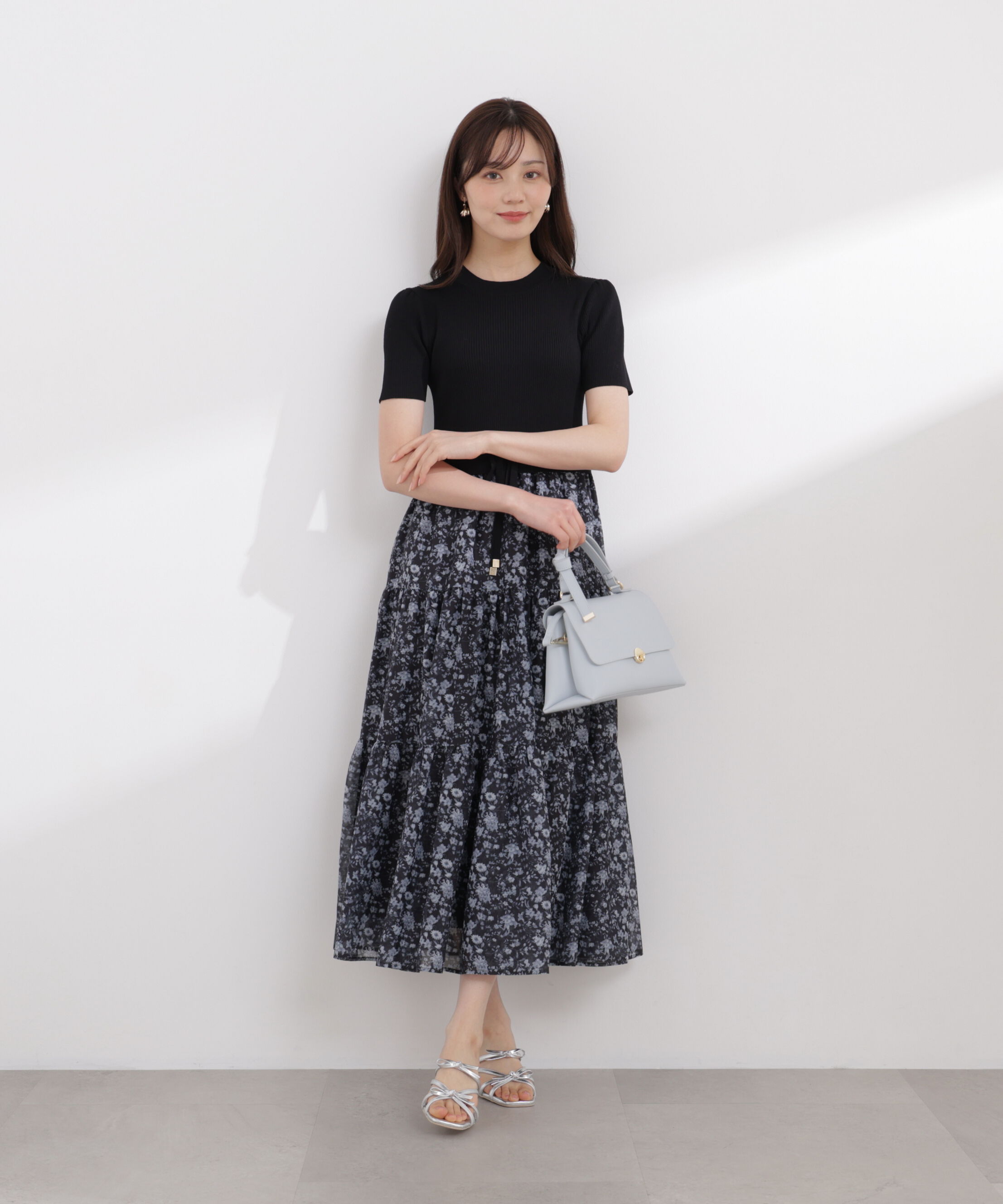 PROPORTION BODY DRESSING「半袖花柄ドッキングニットワンピース 26SS」|ワンピース|