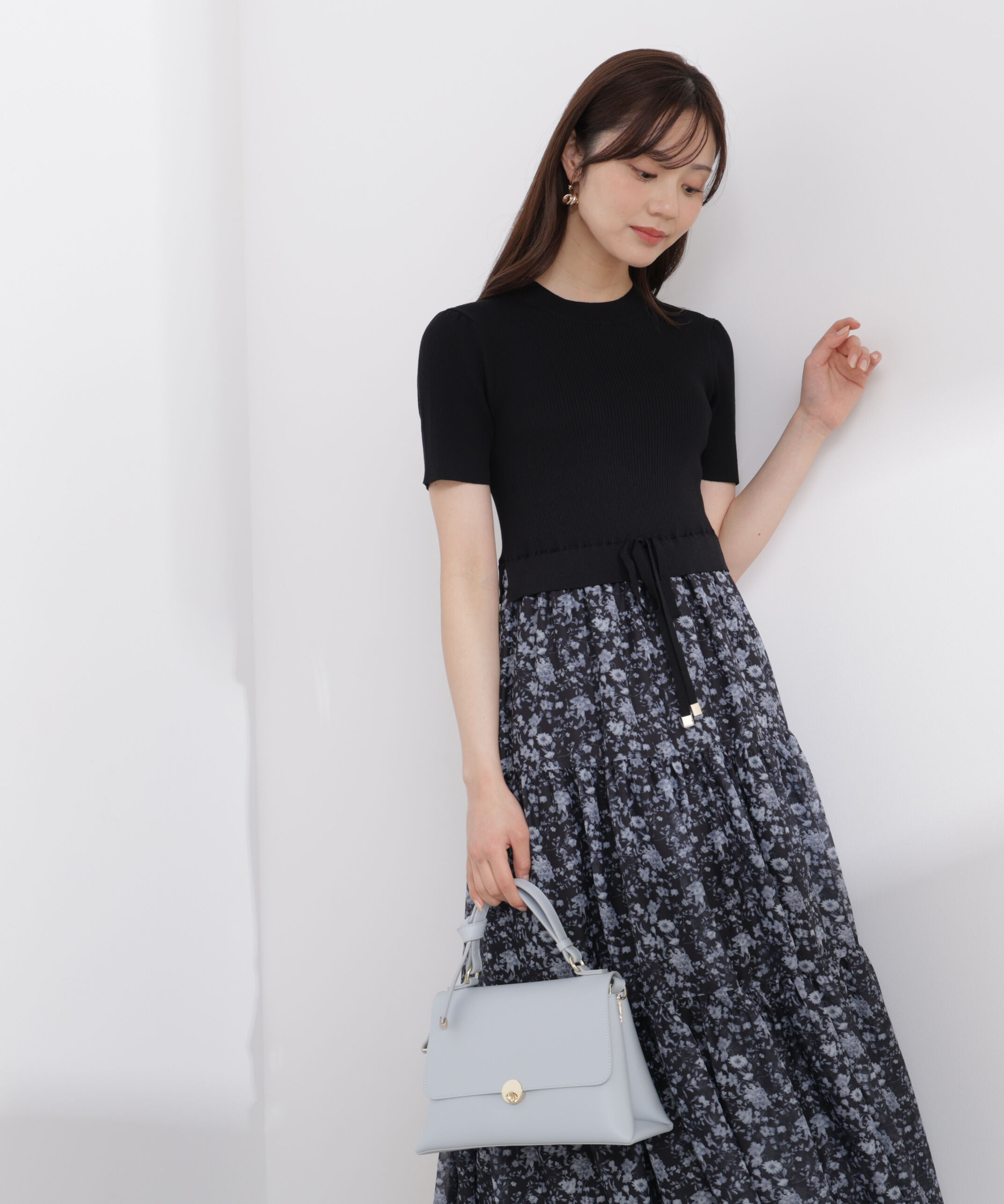 PROPORTION BODY DRESSING「半袖花柄ドッキングニットワンピース 26SS」|ワンピース|