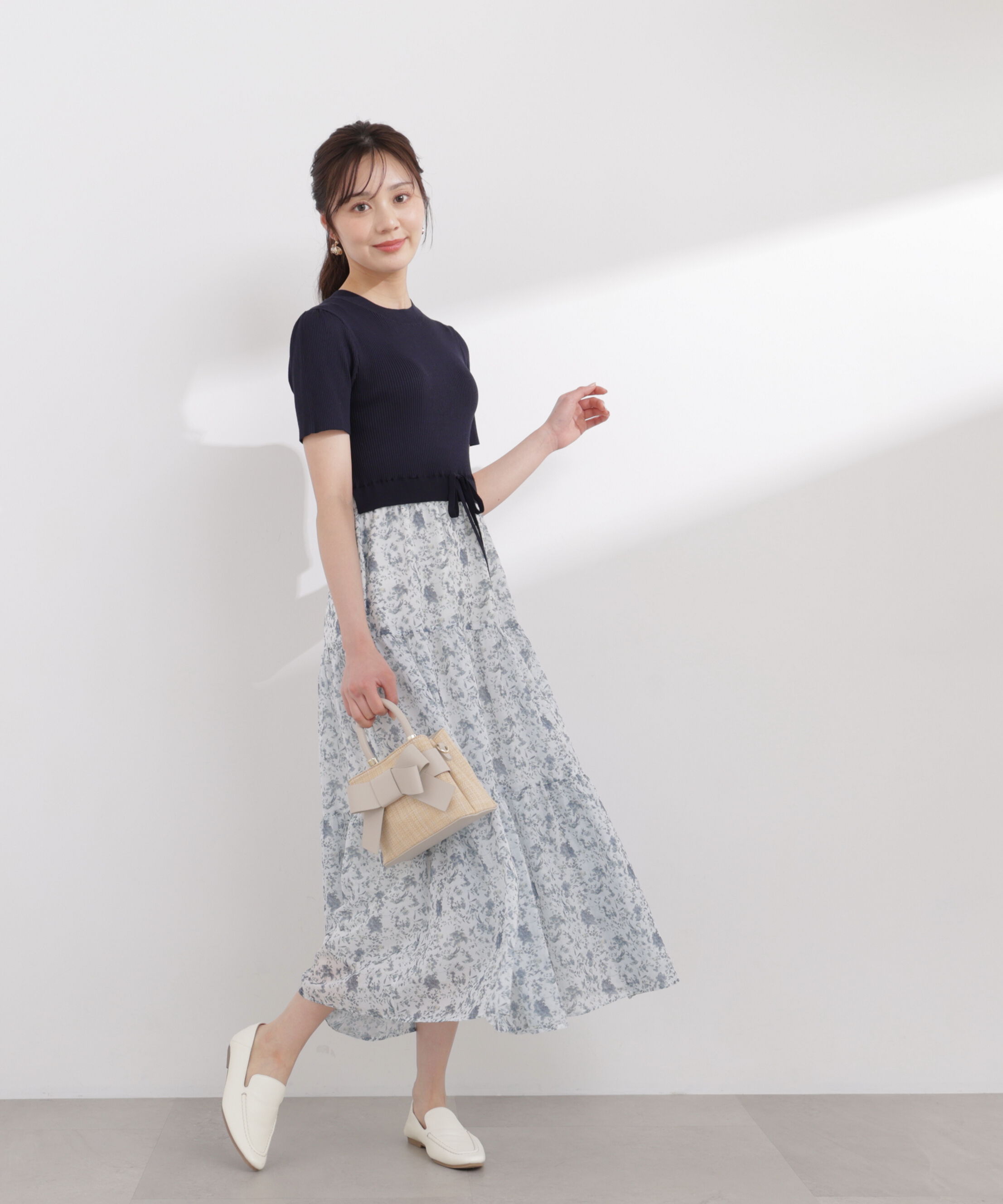 PROPORTION BODY DRESSING「半袖花柄ドッキングニットワンピース 26SS」|ワンピース|