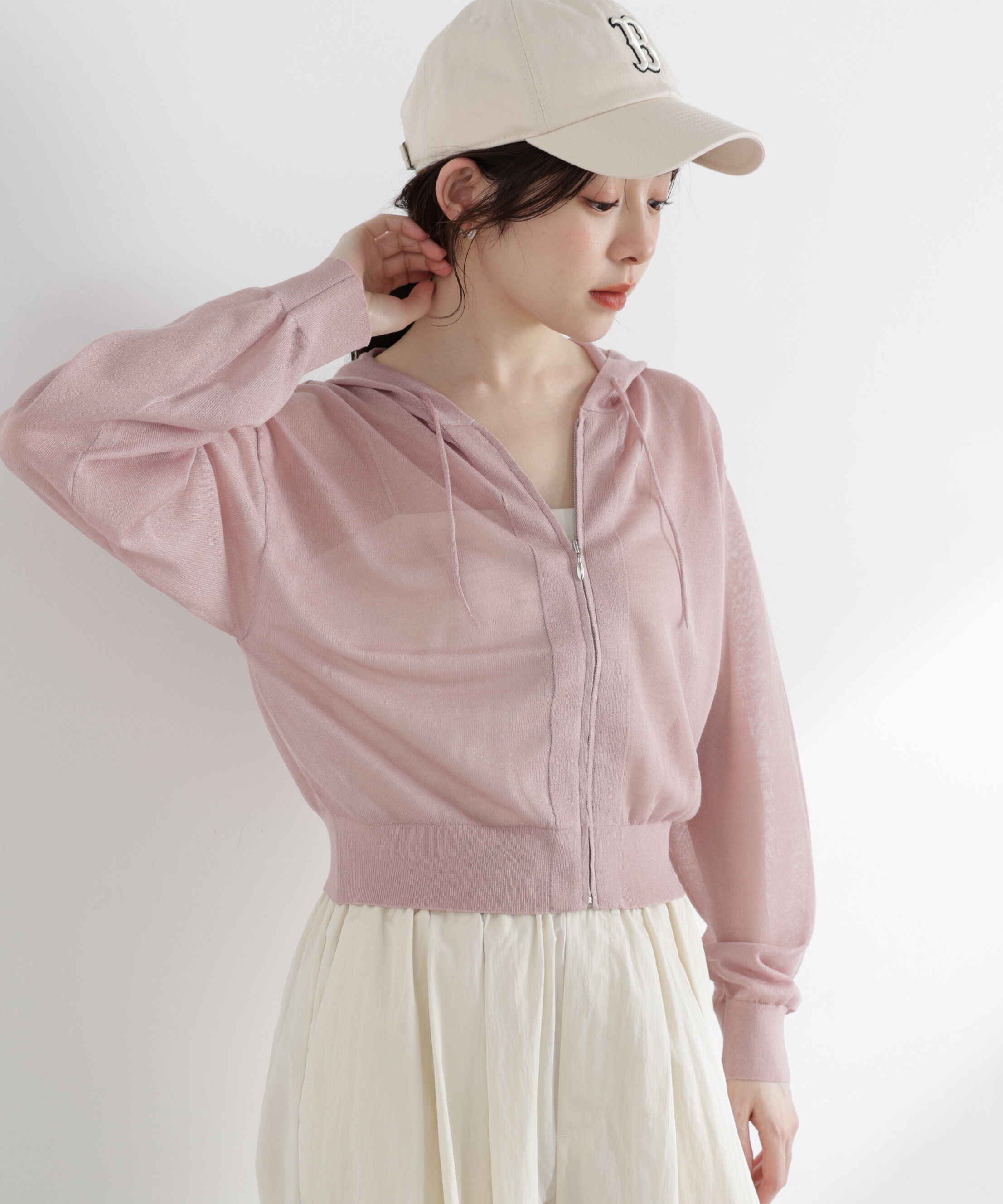PROPORTION BODY DRESSING「〈a/mie〉シアーニットパーカー」|ニット・セーター|ピンク