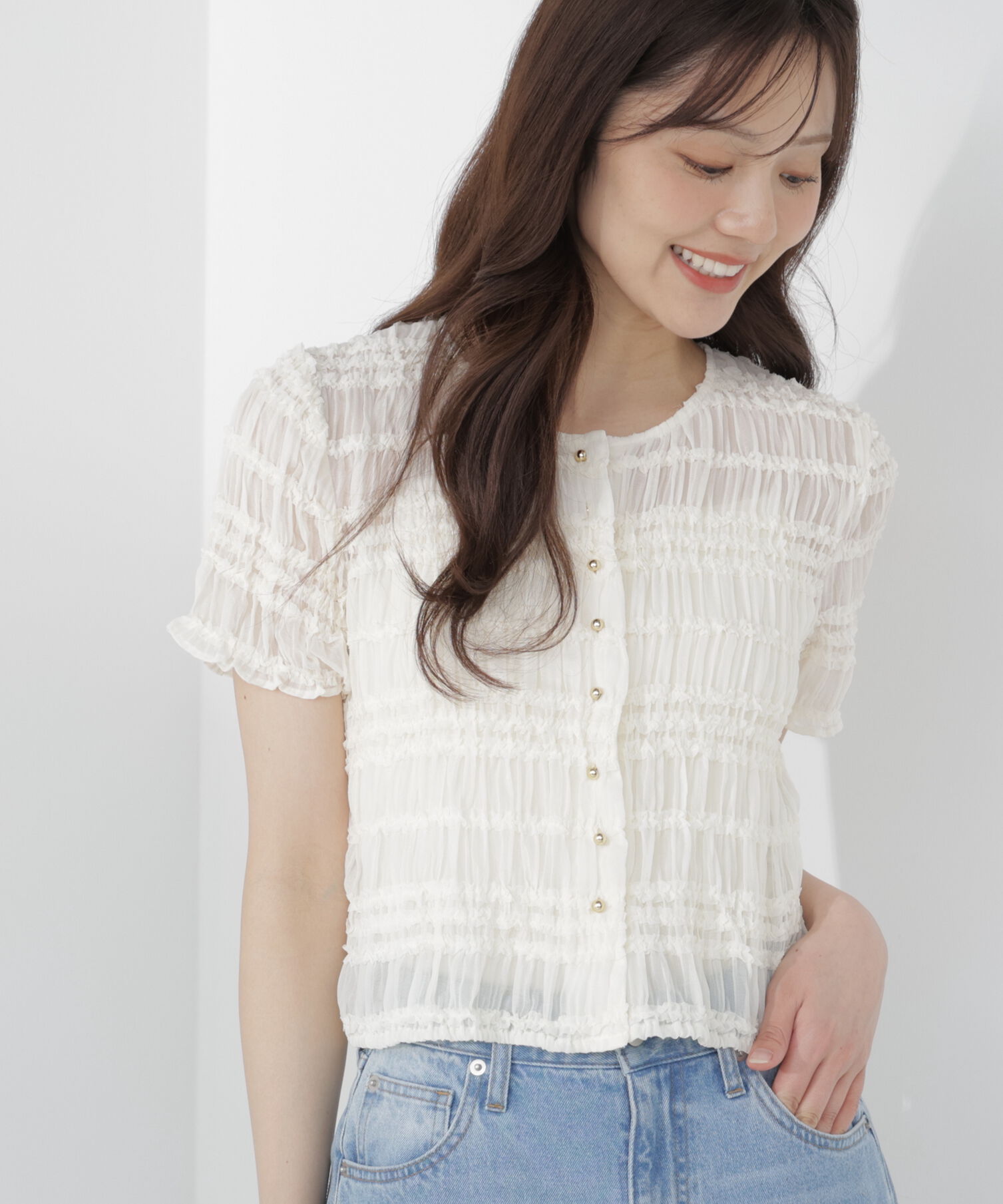 PROPORTION BODY DRESSING「＜a/mie＞フリルシャーリングブラウス」|シャツ・ブラウス|
