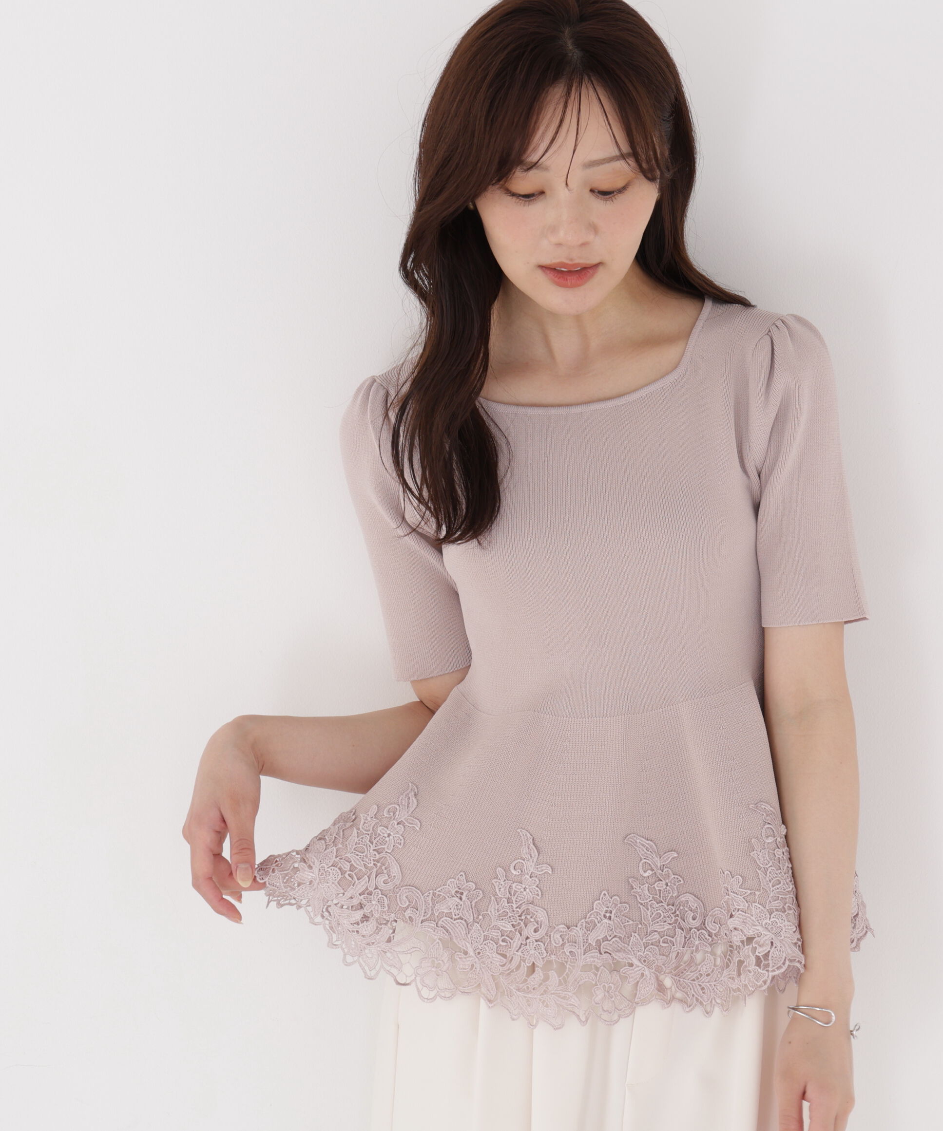 PROPORTION BODY DRESSING「レーストリムペプラムニット」|ニット・セーター|