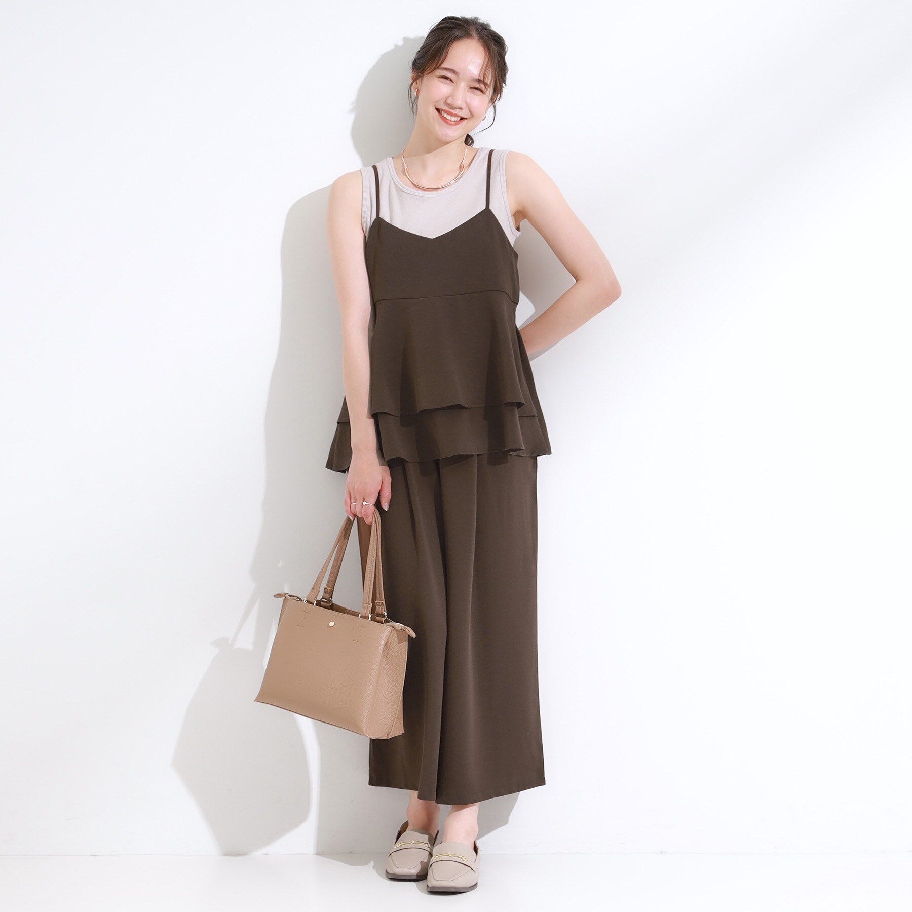 SHOO･LA･RUE「【S-LL/セットアップ可/ひんやり】女性らしさ溢れる ティアードキャミソール」|キャミソール|