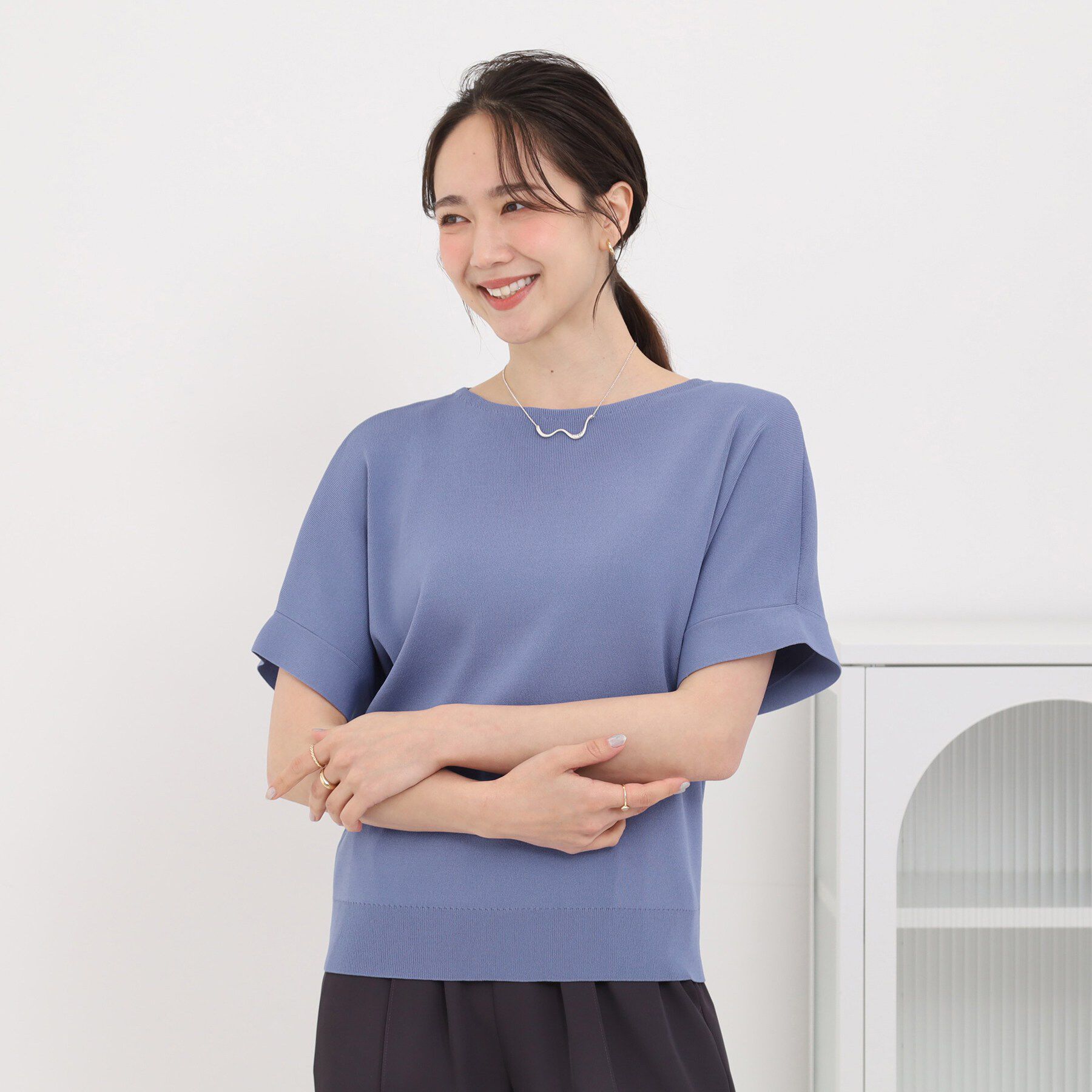 SHOO･LA･RUE「【毎日洗える/ひんやり/UV】二の腕隠れる さらっとドルマン半袖ニット」|ニット・セーター|