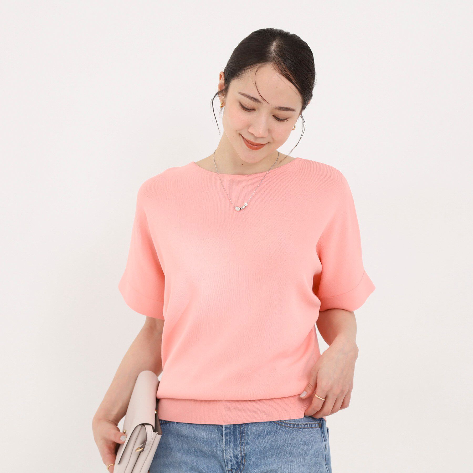 SHOO･LA･RUE「【毎日洗える/ひんやり/UV】二の腕隠れる さらっとドルマン半袖ニット」|ニット・セーター|