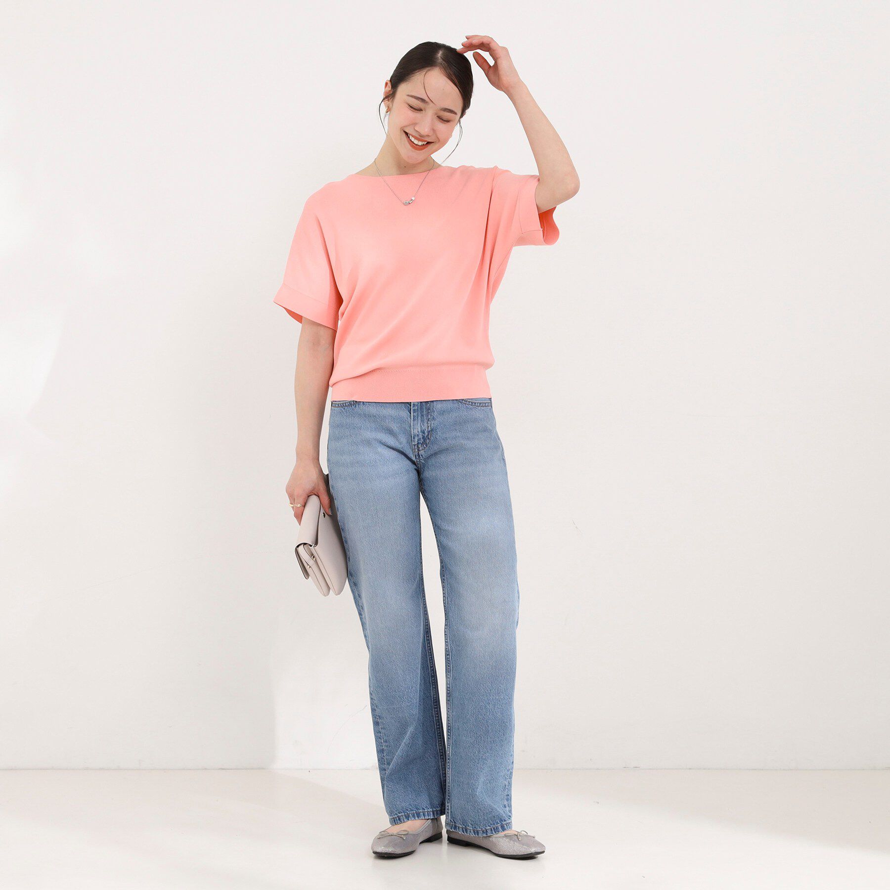 SHOO･LA･RUE「【毎日洗える/ひんやり/UV】二の腕隠れる さらっとドルマン半袖ニット」|ニット・セーター|