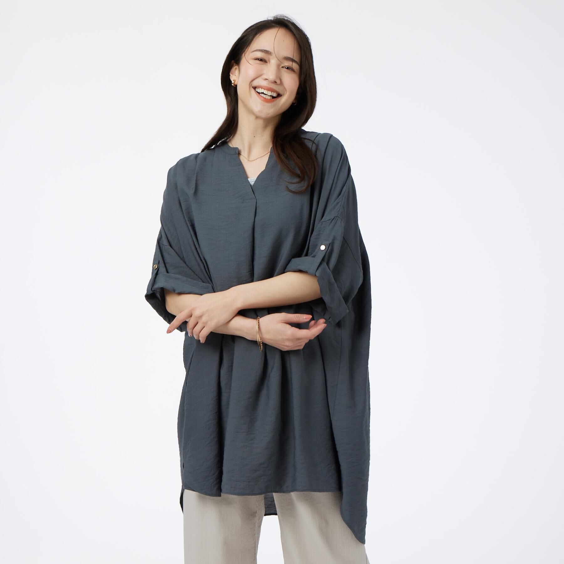 SHOO･LA･RUE「【ひんやり/S-LL】すっぽり体型カバー スキッパードルマンチュニック」|チュニック|