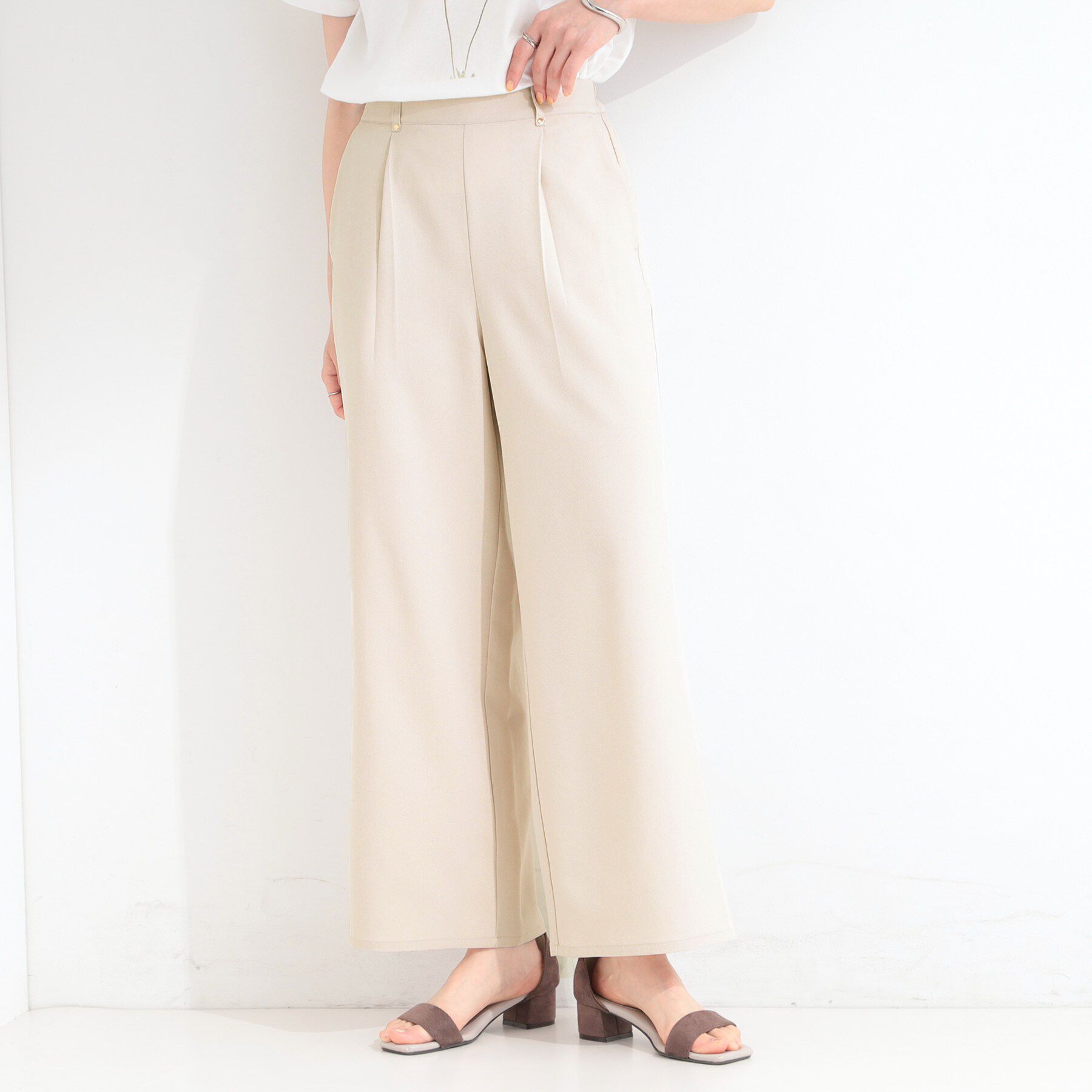 SHOO･LA･RUE「【S-LL】さらっと穿けてきれい見え 麻調タックワイドパンツ」|その他|