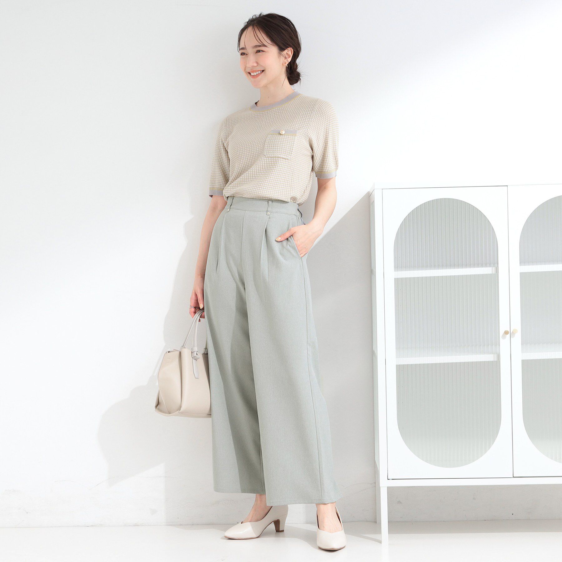 SHOO･LA･RUE「【S-LL】さらっと穿けてきれい見え 麻調タックワイドパンツ」|その他|