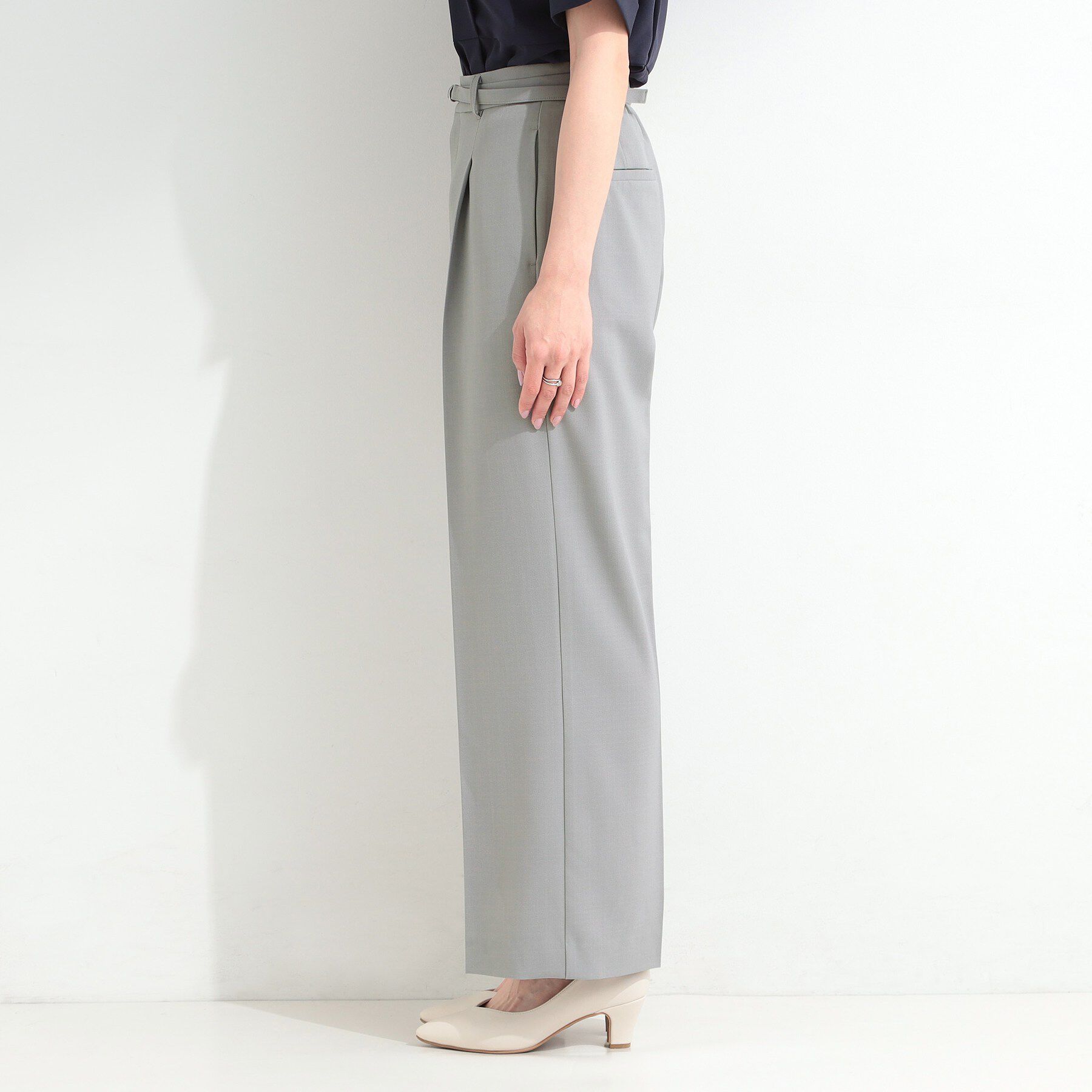 SHOO･LA･RUE「【ひんやり／UV／通勤】洗濯後しわになりにくい ベルト付きワイドパンツ」|その他|