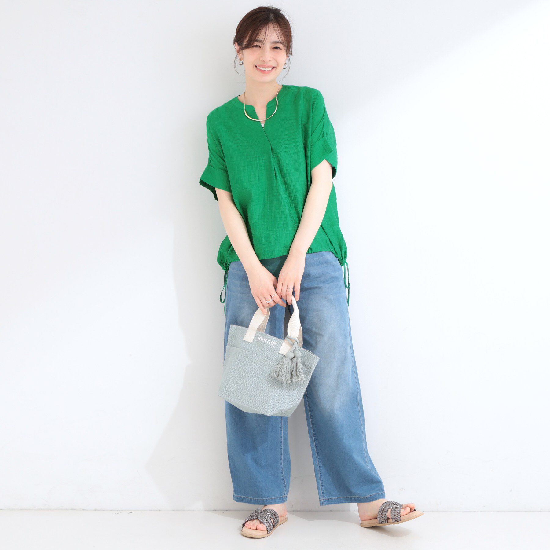 SHOO･LA･RUE「【高レビュー/体型カバー】インせず着られる スキッパー裾リボンブラウス」|シャツ・ブラウス|
