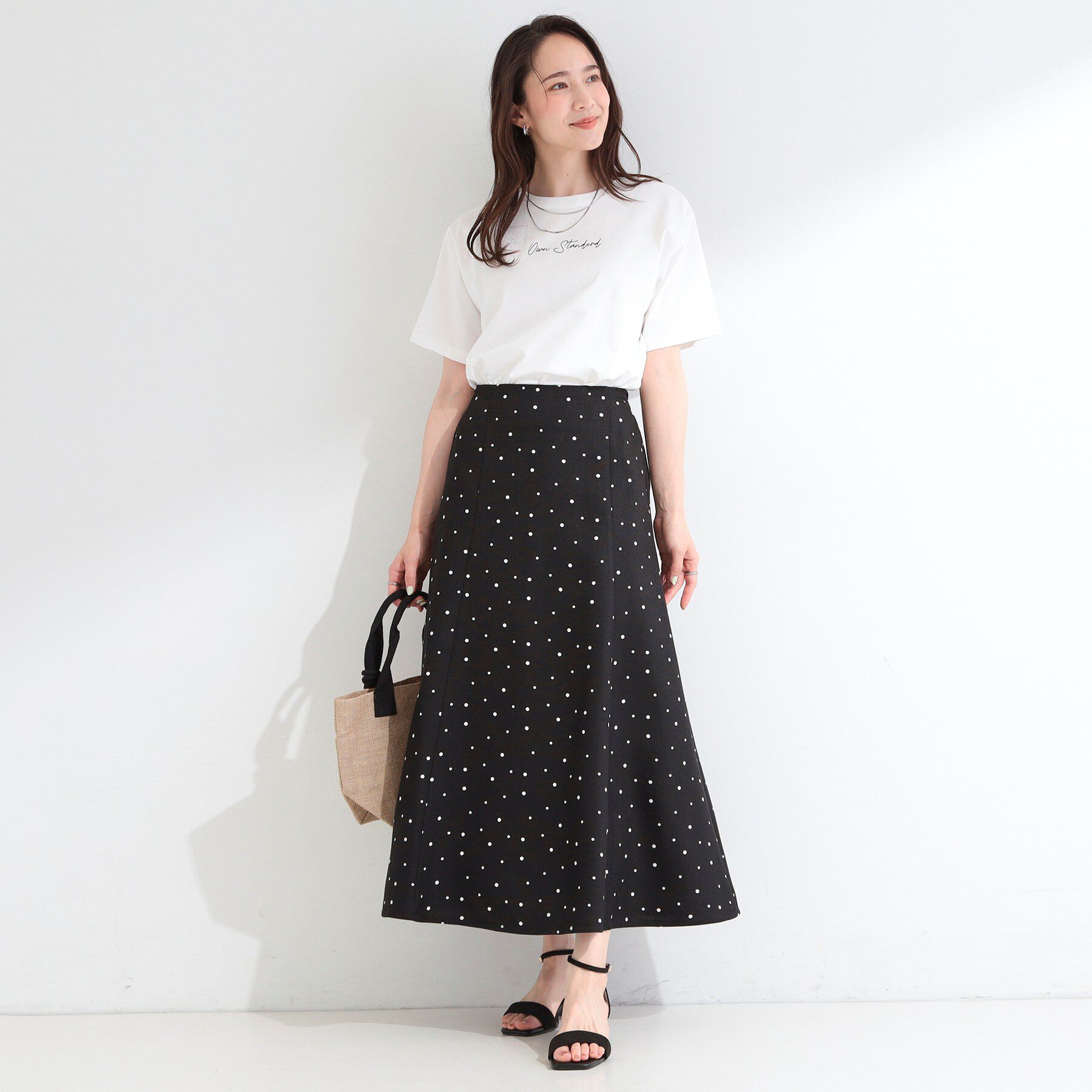 SHOO･LA･RUE「【S-LL】涼し気な ドット柄 麻調フレアスカート」|スカート|
