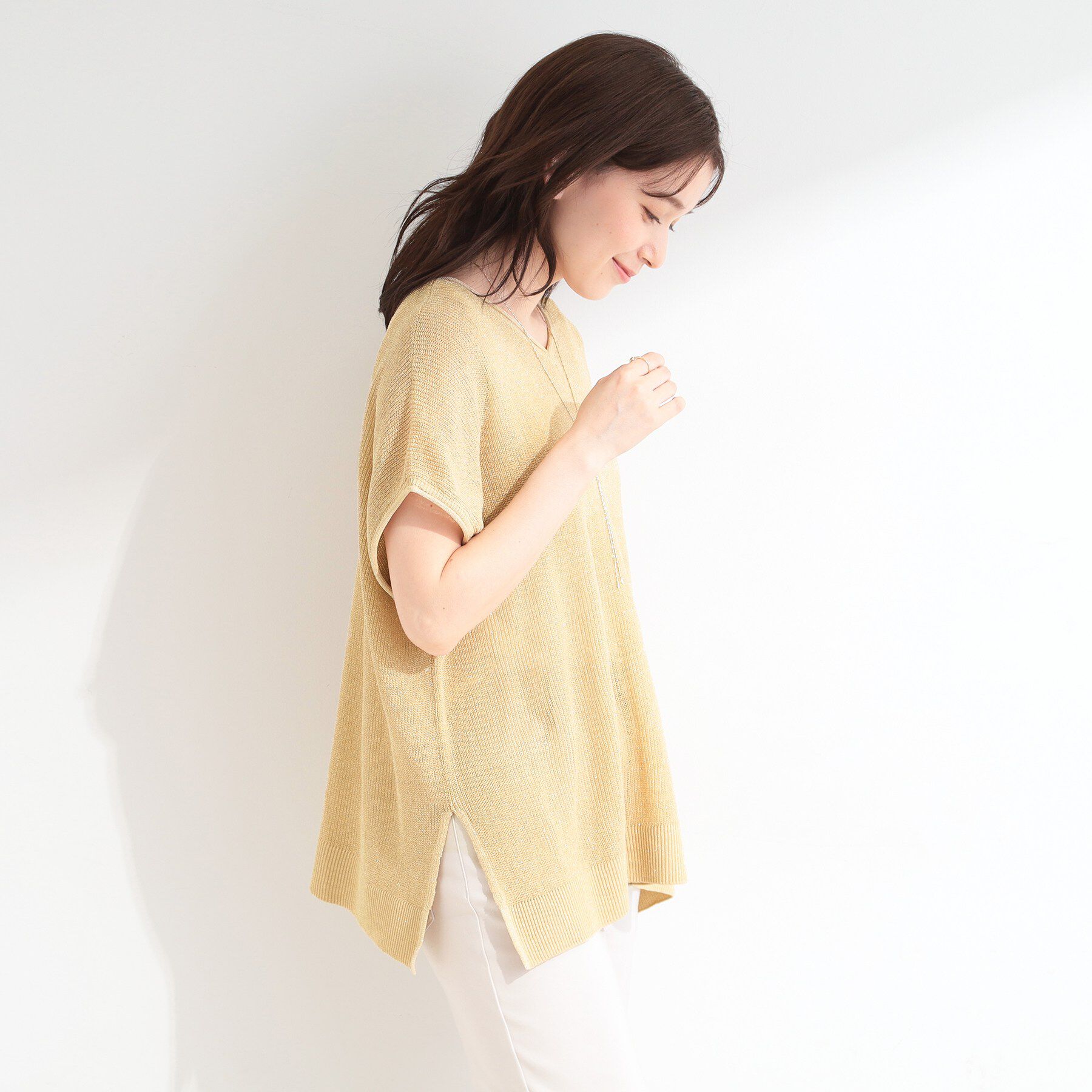SHOO･LA･RUE「【2点セット/前後2WAY/洗濯機可/S-LL】体型カバーも叶う ラメ畦ニット+タンクトップ」|その他|