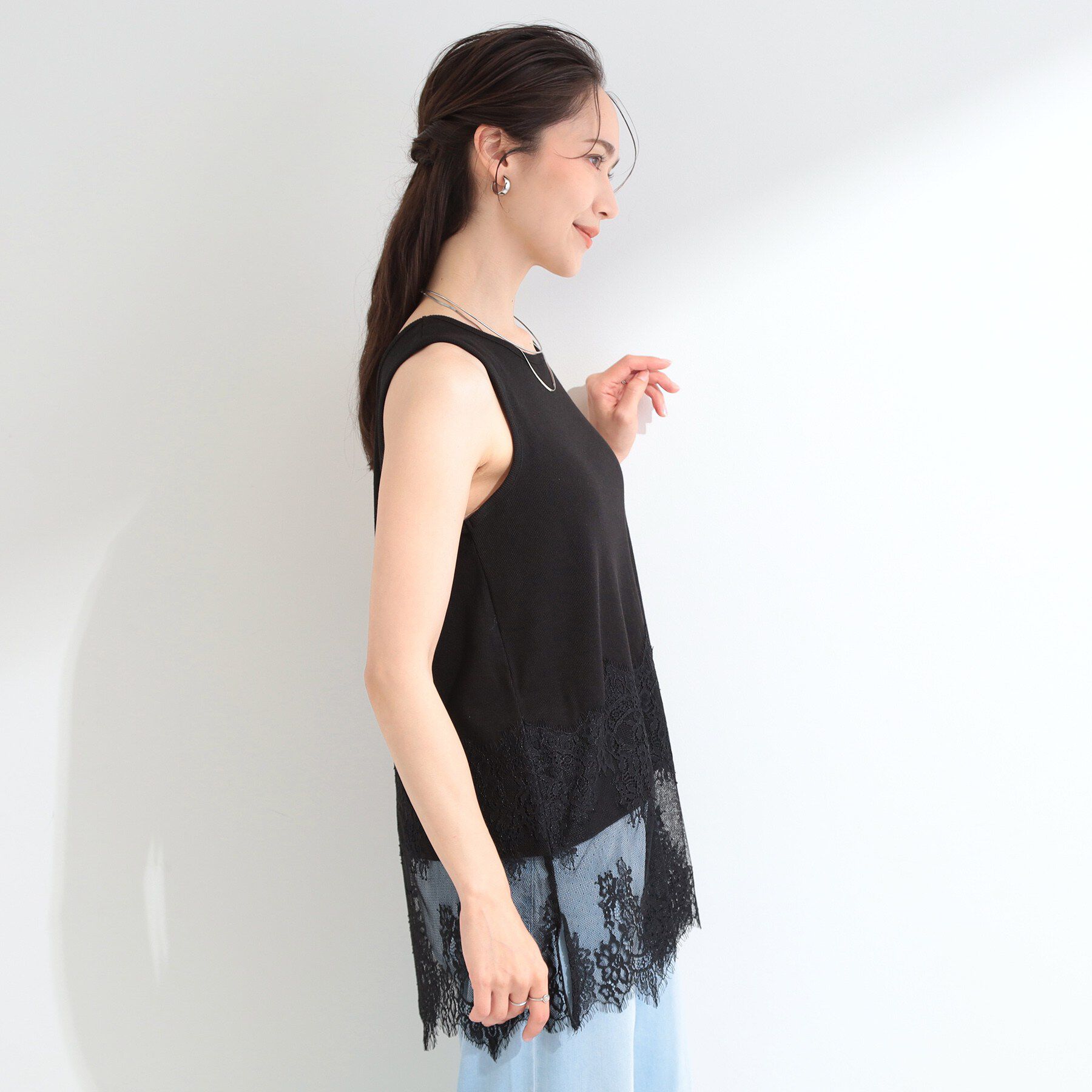 SHOO･LA･RUE「【前後2WAY/S-LL】レイヤードの幅が広がる 裾レースタンクトップ」|キャミソール|