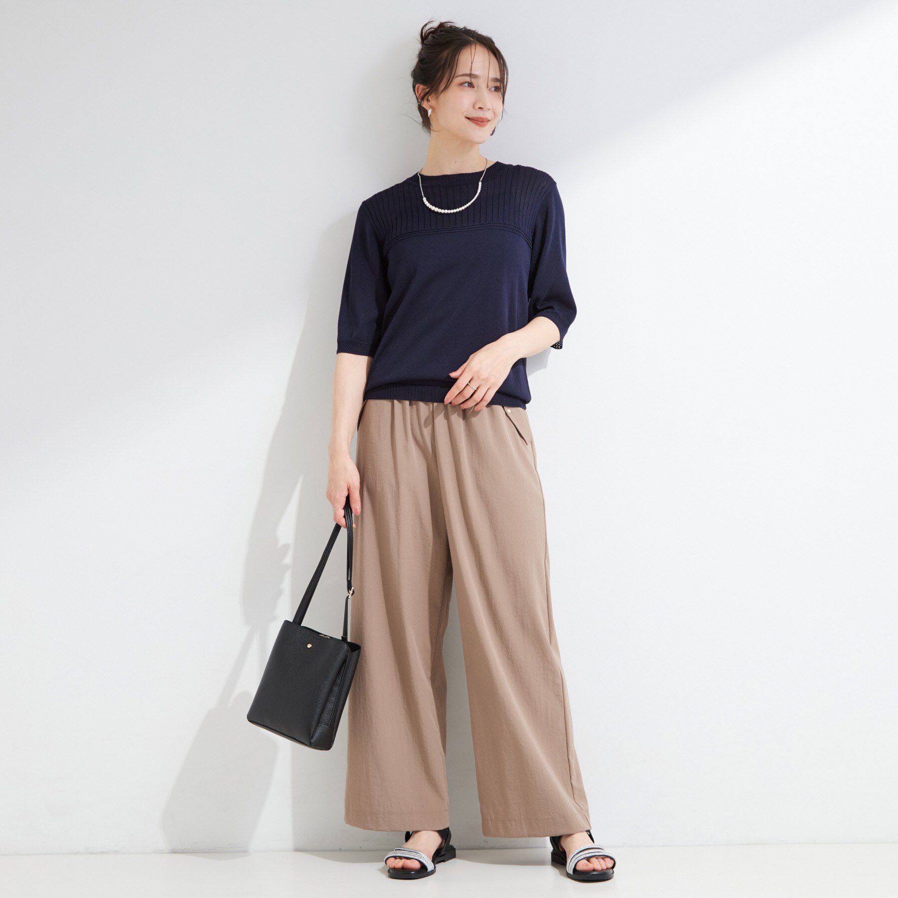 SHOO･LA･RUE「【S-LL/二の腕カバー】品よく決まる 5分袖デザインニット」|ニット・セーター|