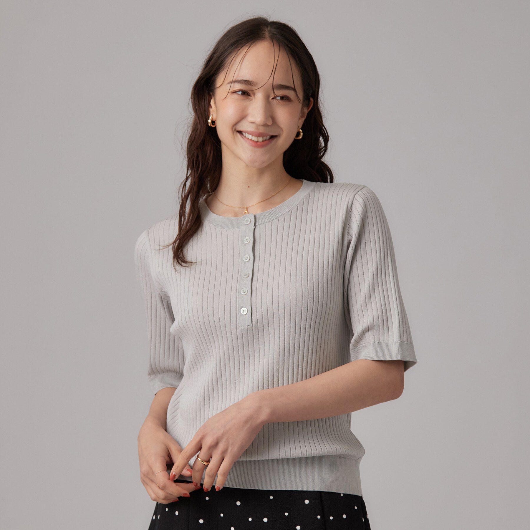 SHOO･LA･RUE「【S-LL】抜け感ある着こなしに ヘンリーネック リブニット」|ニット・セーター|