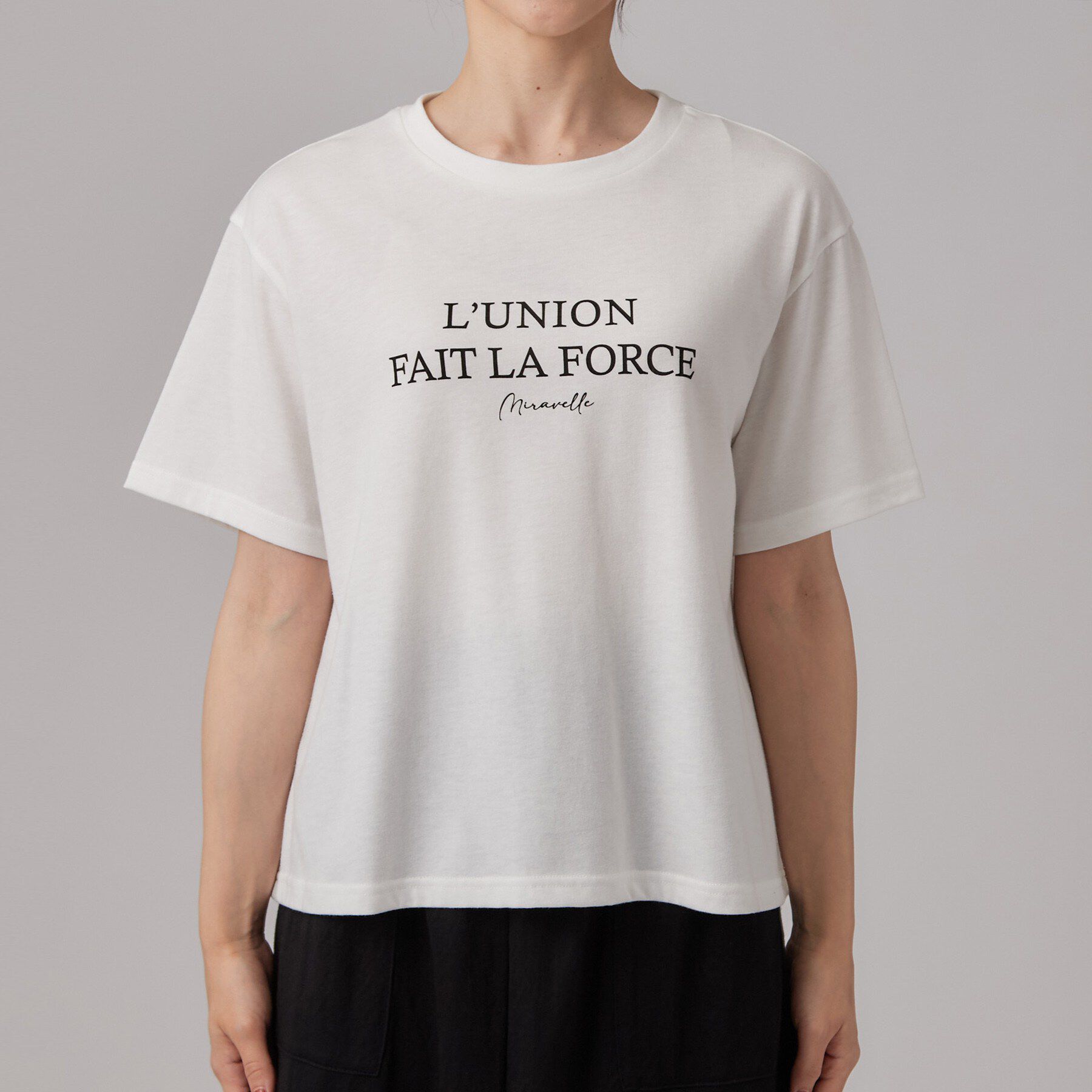 SHOO･LA･RUE「【2点セット/体型カバー】クロシェ編みベスト+ロゴT」|Tシャツ・カットソー|