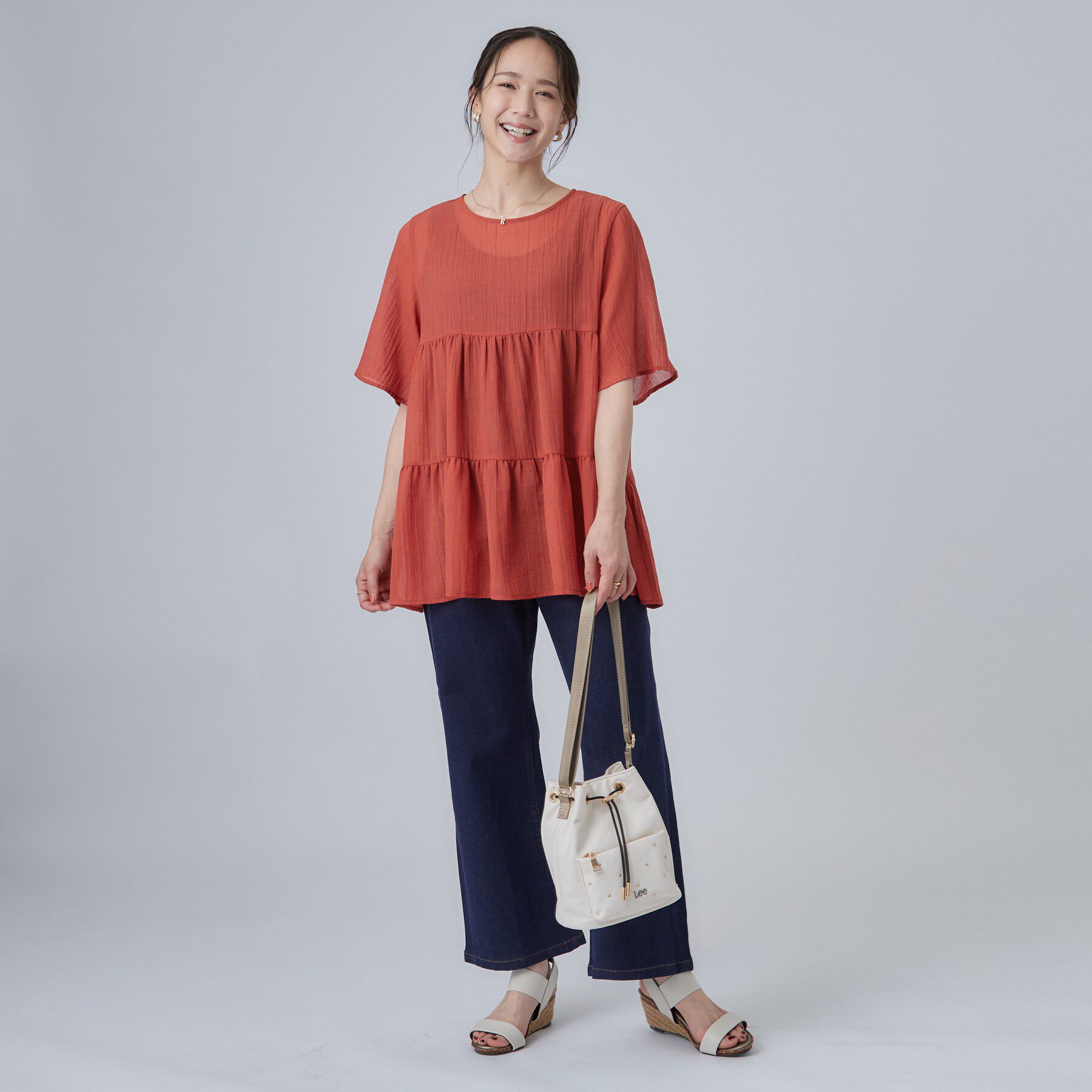 SHOO･LA･RUE「【洗濯機可/S-LL】インせず着られる シアー素材が上品なティアードブラウス」|シャツ・ブラウス|