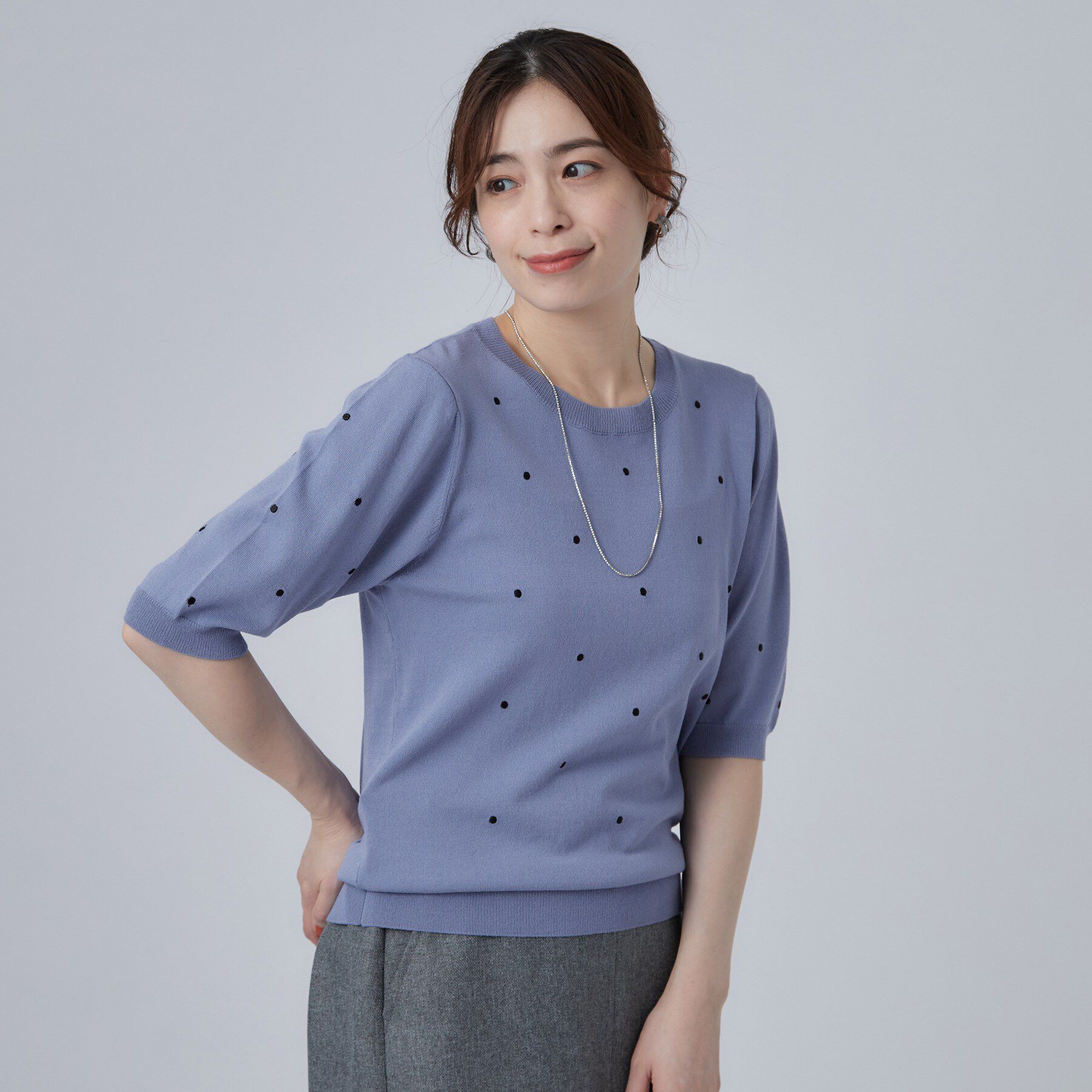 SHOO･LA･RUE「【ひんやり/S-LL】大人フェミニン ドット刺繍ニット」|ニット・セーター|