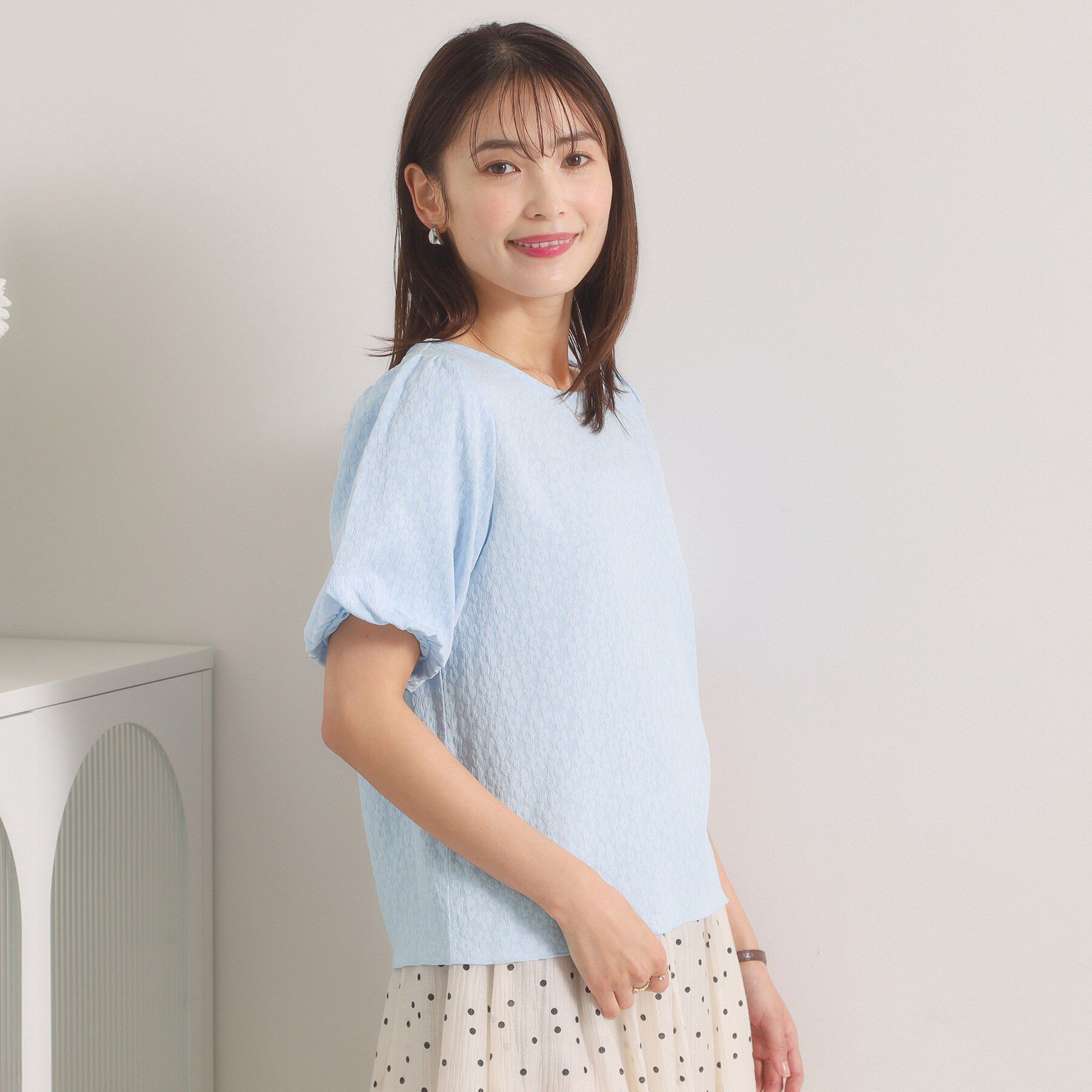ITS&rsquo;DEMO「【手洗い可】花ジャカードトップス」|Tシャツ・カットソー|サックスブルー(09