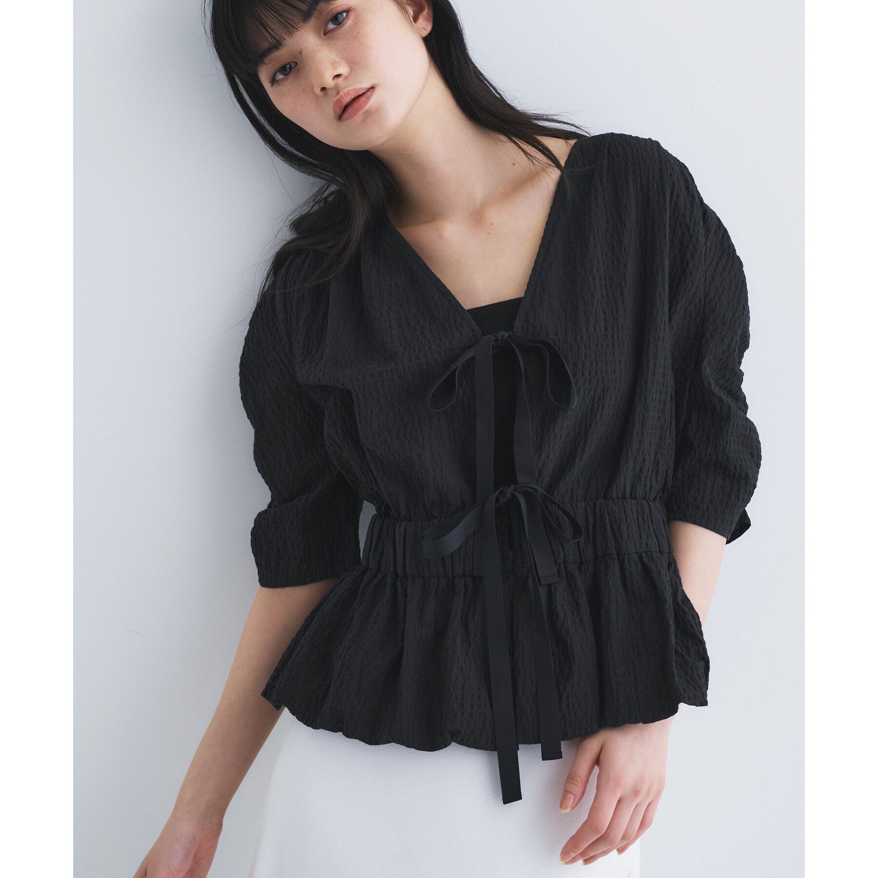 CODE A「front ribbon peplum blouse」|シャツ・ブラウス|