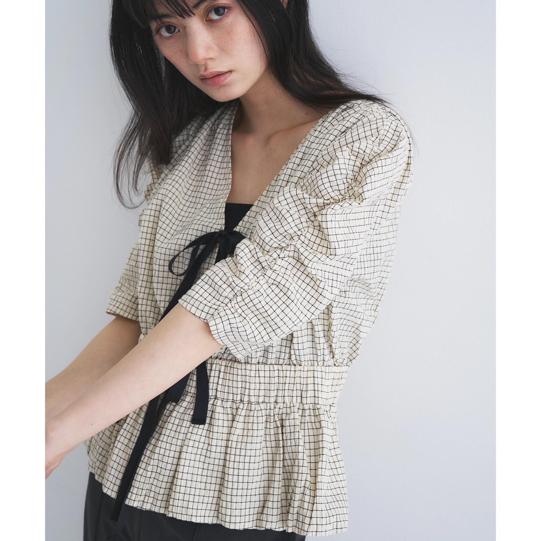 CODE A「front ribbon peplum blouse」|シャツ・ブラウス|