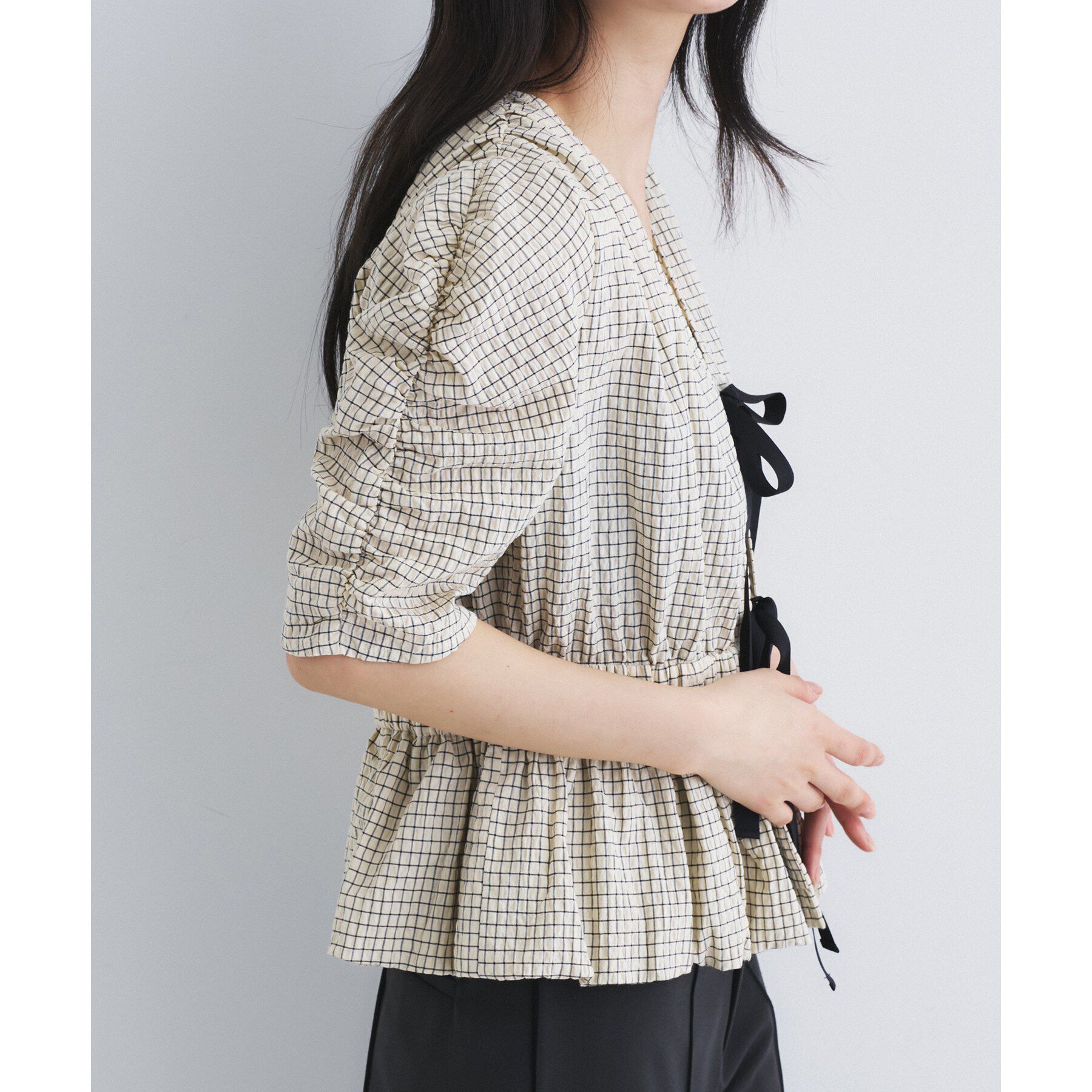 CODE A「front ribbon peplum blouse」|シャツ・ブラウス|