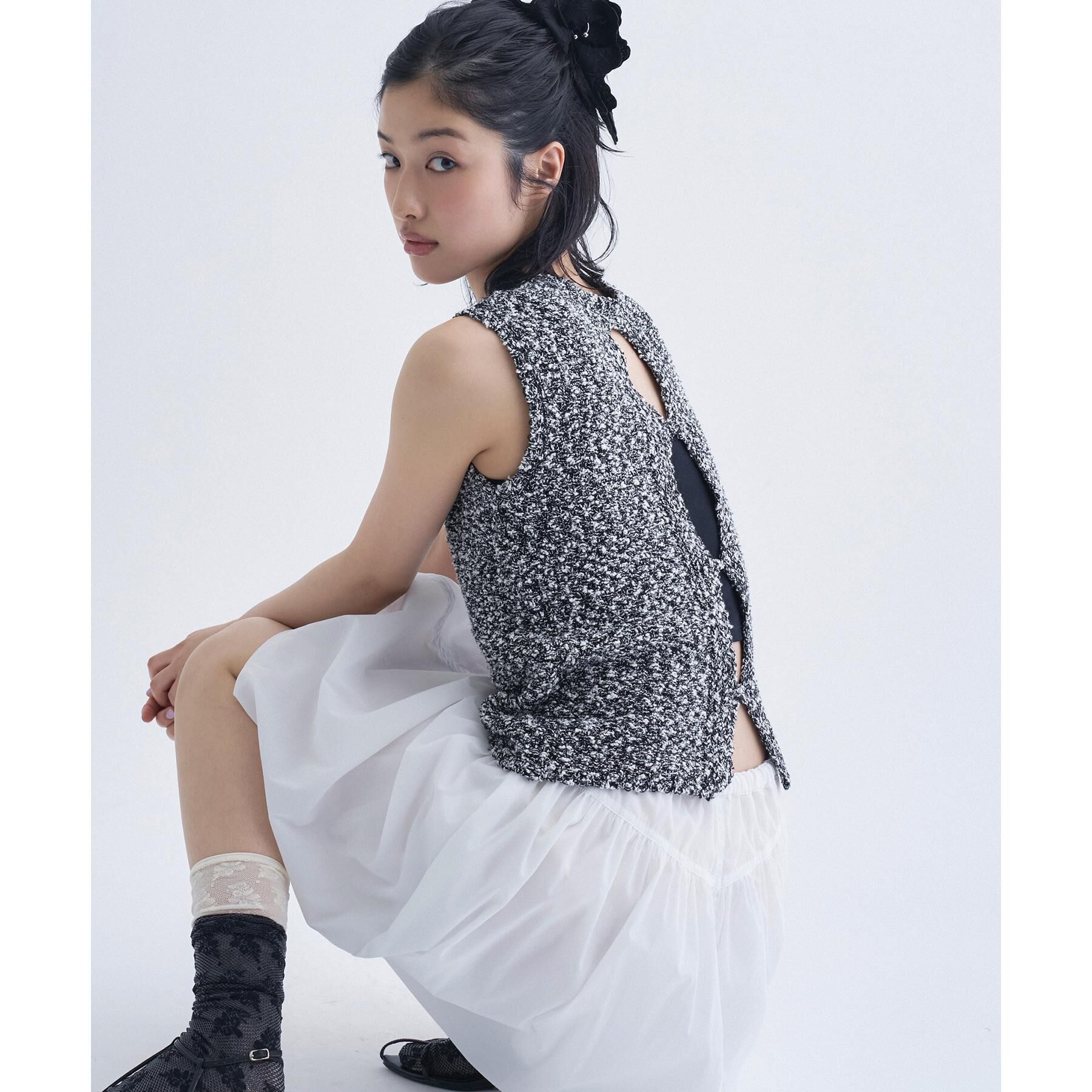 CODE A「cloudy open back tank」|ニット・セーター|ブラック(019)