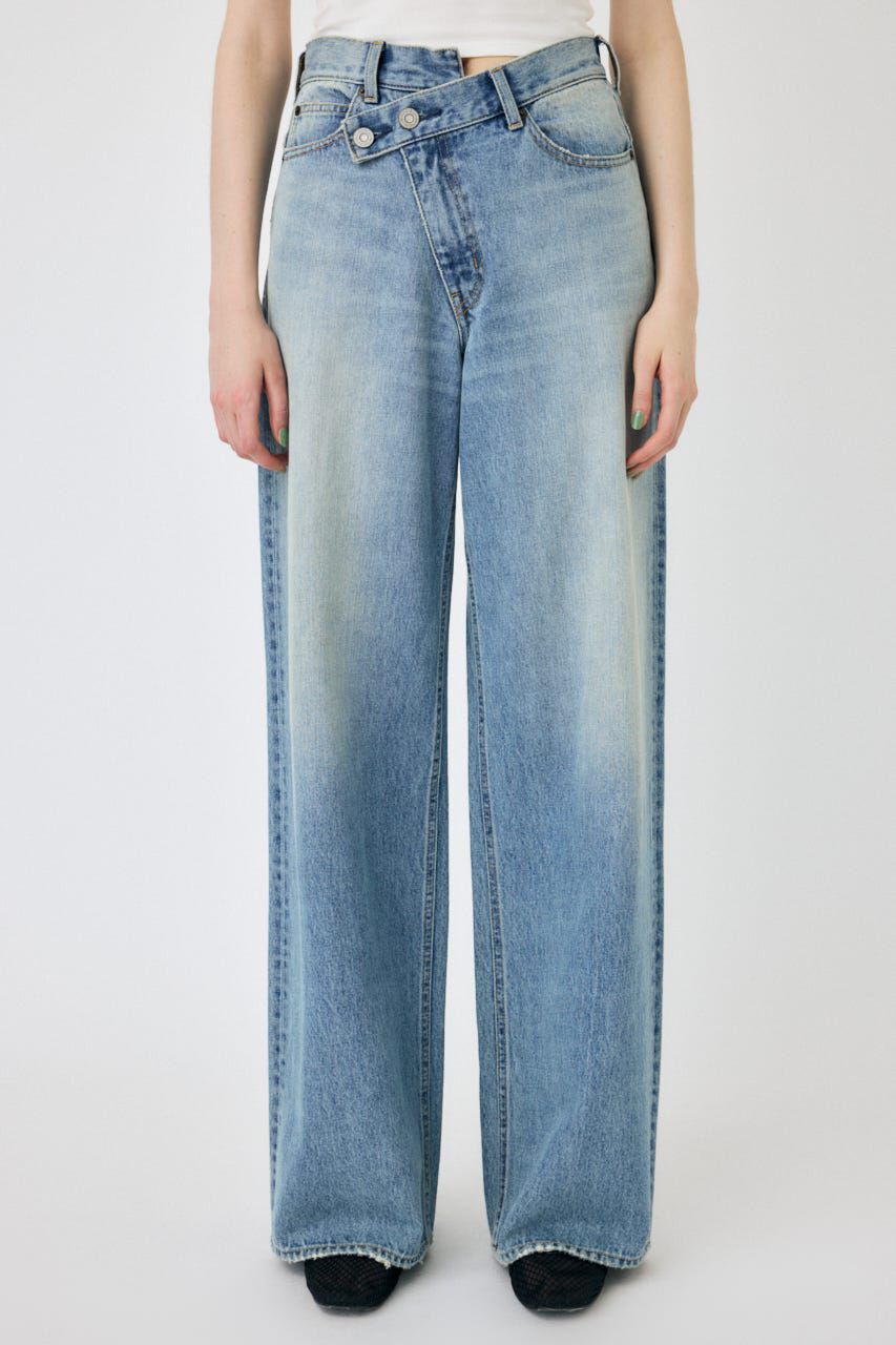 MOUSSY「CROSS WAIST WIDE STRAIGHT」|デニム|L/BLU1