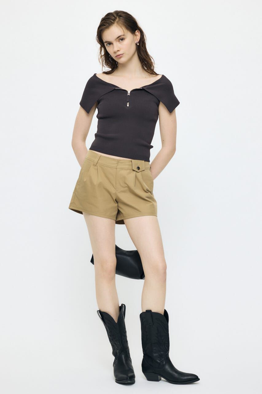 MOUSSY「OFF SHOULDER HALF ZIP ニットトップス」|ニット・セーター|