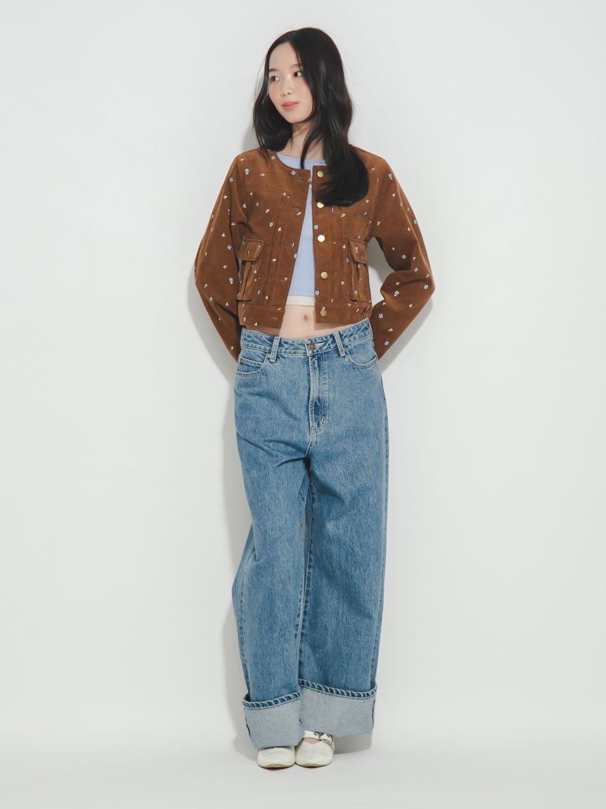 FURFUR「フラワー刺繍ノーカラージャケット」|ノーカラージャケット|