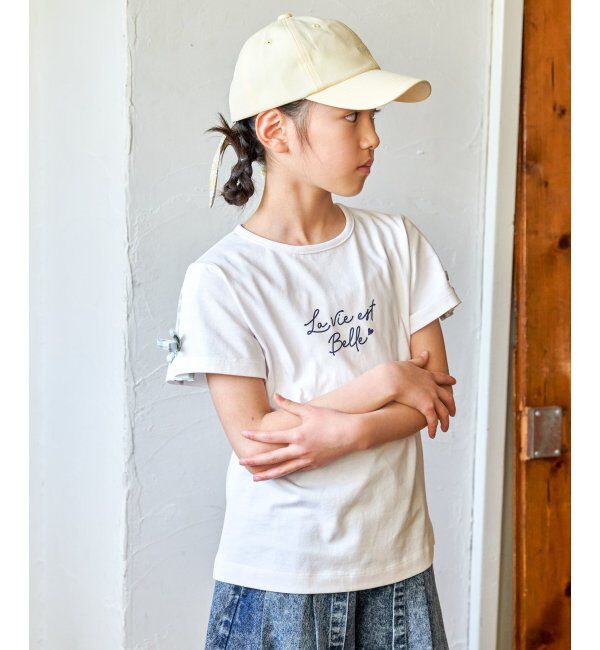 ikka kids「冷感肩ギンガム切り替えロゴT（120~160cm）」|Tシャツ・カットソー|