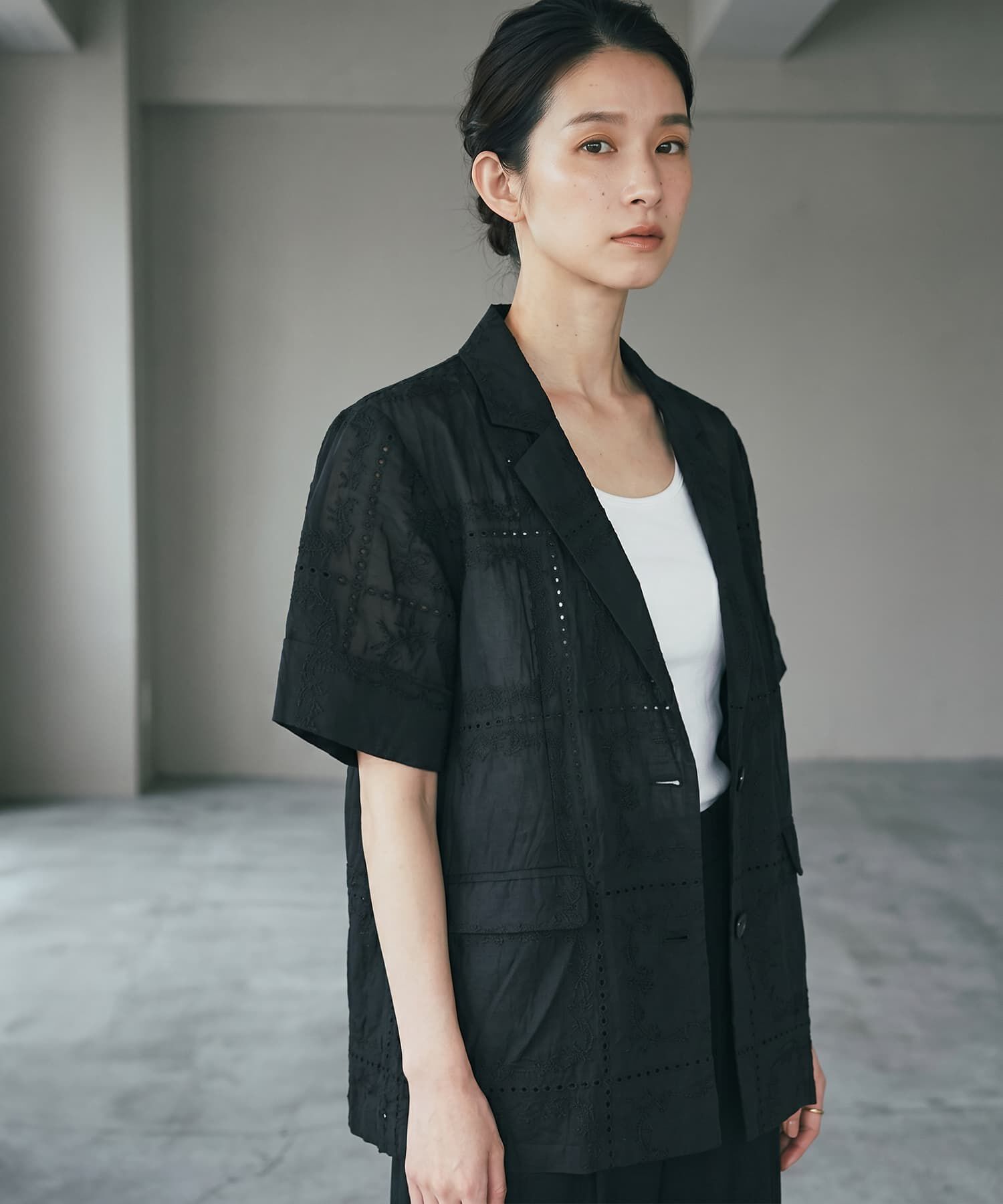 STYLE DELI「【BLK001】パッチワークシアーレーステーラードジャケット」|テーラードジャケット|