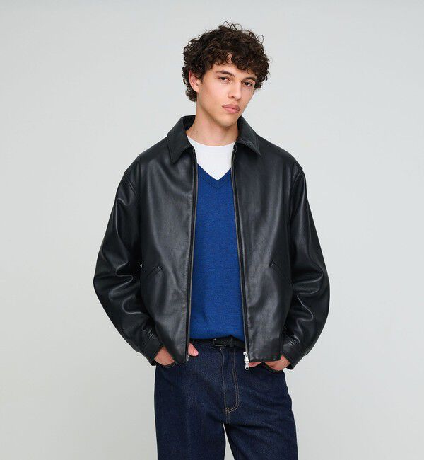 UNITED ARROWS green label relaxing「ラムレザー トラッカー ジップ ブルゾン」|その他|BLACK