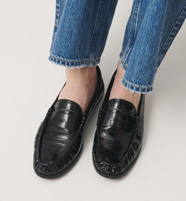 BEAUTY&YOUTH UNITED ARROWS「レザーライク エンボス ギャザー ローファー」|ローファー|BLACK