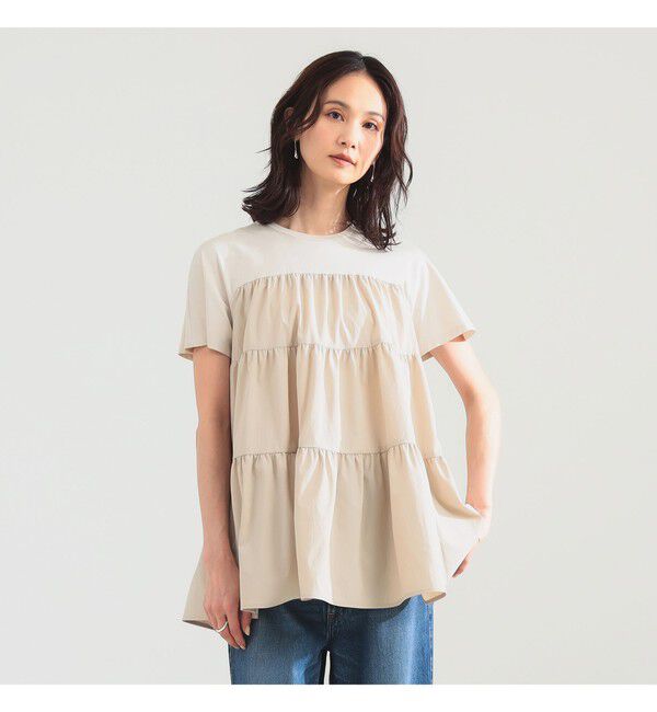 Demi-Luxe BEAMS 「【UVカット】コンビ ティアード プルオーバー」|シャツ・ブラウス|