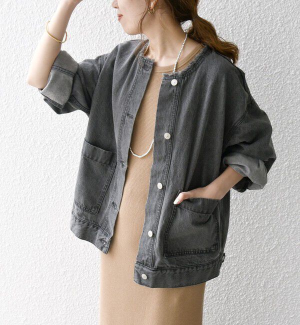 SHIPS any「《一部予約》SHIPS any: ノーカラー デニム ブルゾン［SHIPS any DENIM］」|デニムジャケット|ブラック