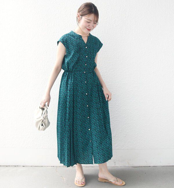 SHIPS for women「【WEB限定】〈洗濯機可能〉ドット 花柄 サイド プリーツ フレンチスリーブ ワンピース」|ワンピース|